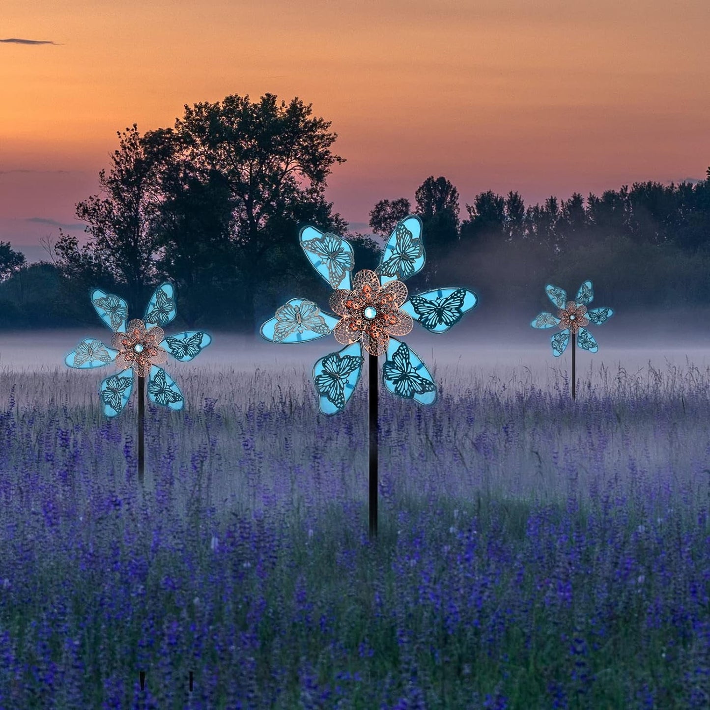 Fixdono Metal Wind Spinner, 35" Luminous Butterfly Windmill Yard Art Decor for Garden Patio Lawn