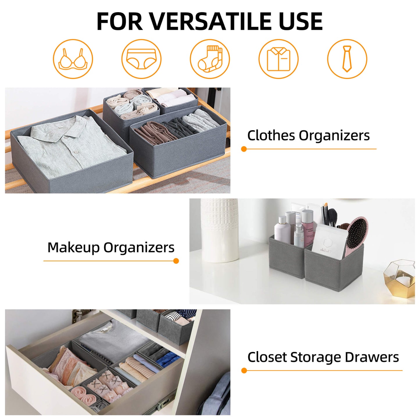 Fixdono Drawer Organizer for Clothes, Dresser Drawer Organizer, 12 Pack, Gray