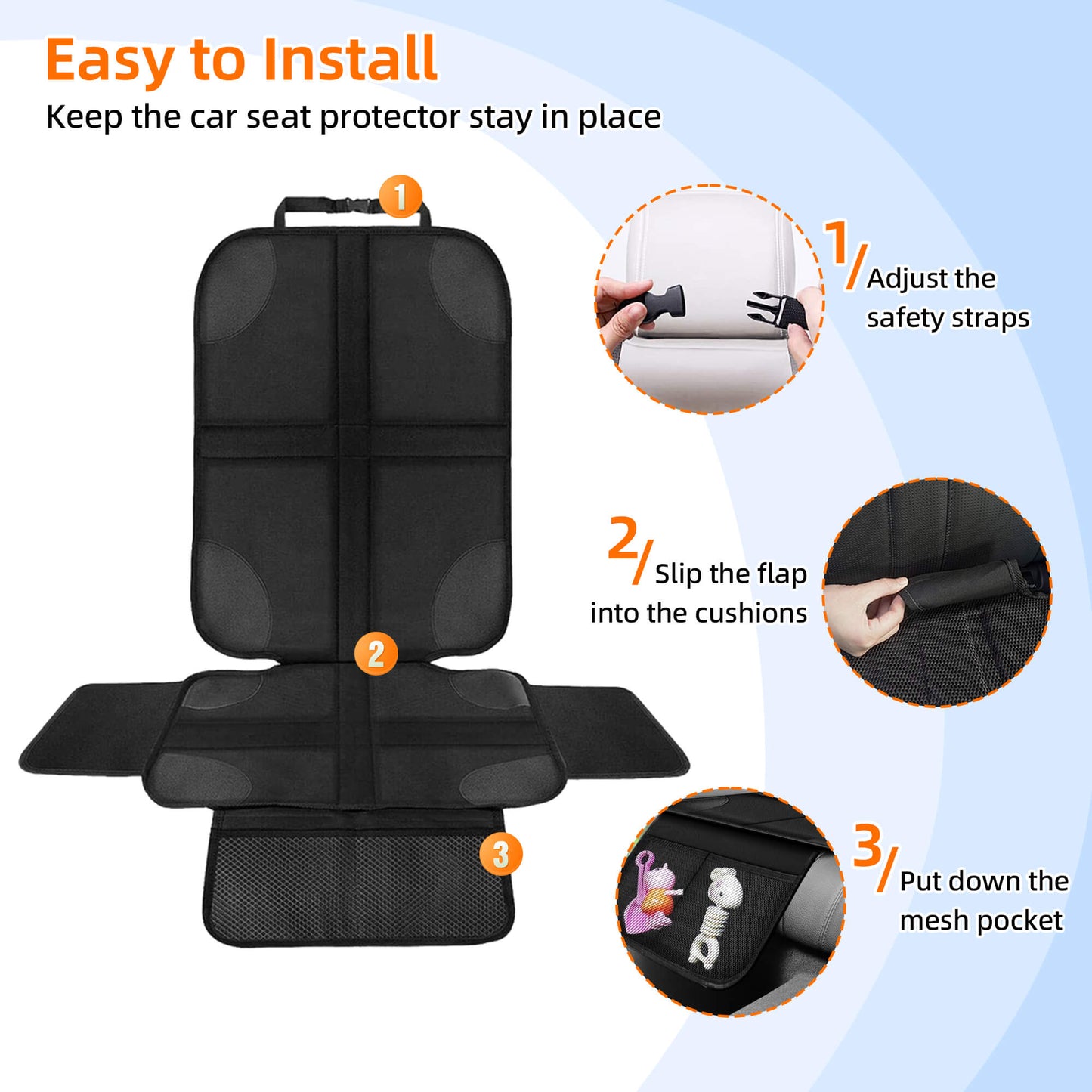 Fixdono Car Seat Protector for Child Car Seat, 600D Fabric Waterproof Car Seat Cover with Non-Slip Backing, 2 Pack, Black