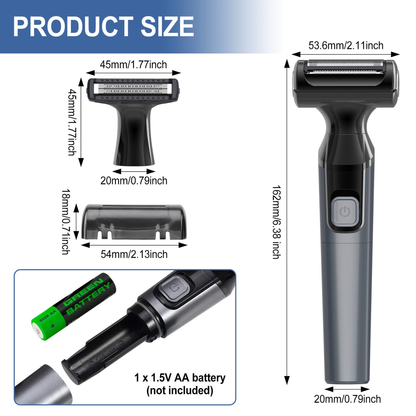 Fixdono Body Hair Trimmer for Men, Waterproof Electric Razor Shaver, Wet/Dry Beard Trimmer, Battery Operated