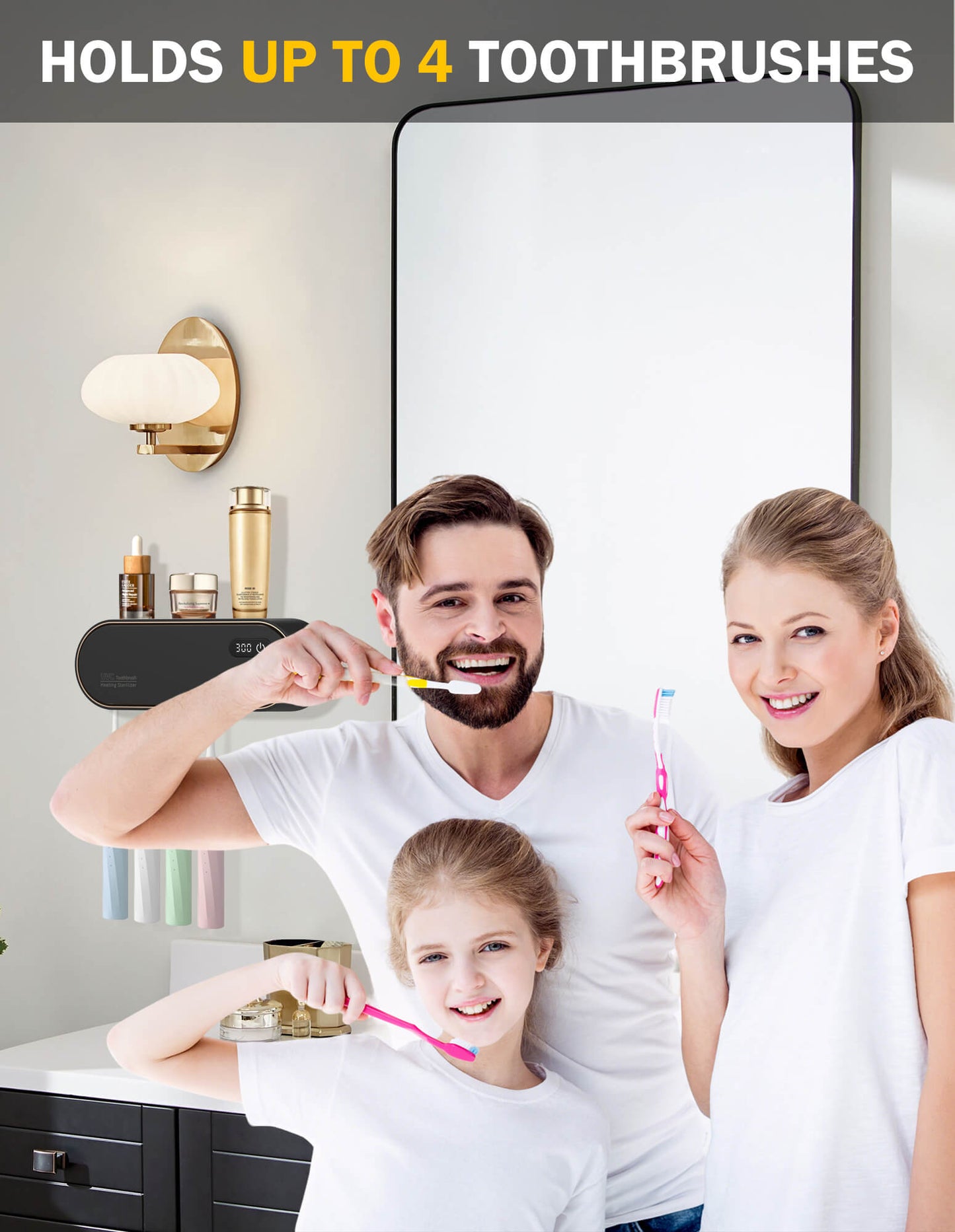 Sentryse Toothbrush Holders for Bathrooms, Rechargeable UV Toothbrush Sanitizer Holder, Wall Mounted 4 Slot, 1 Pack