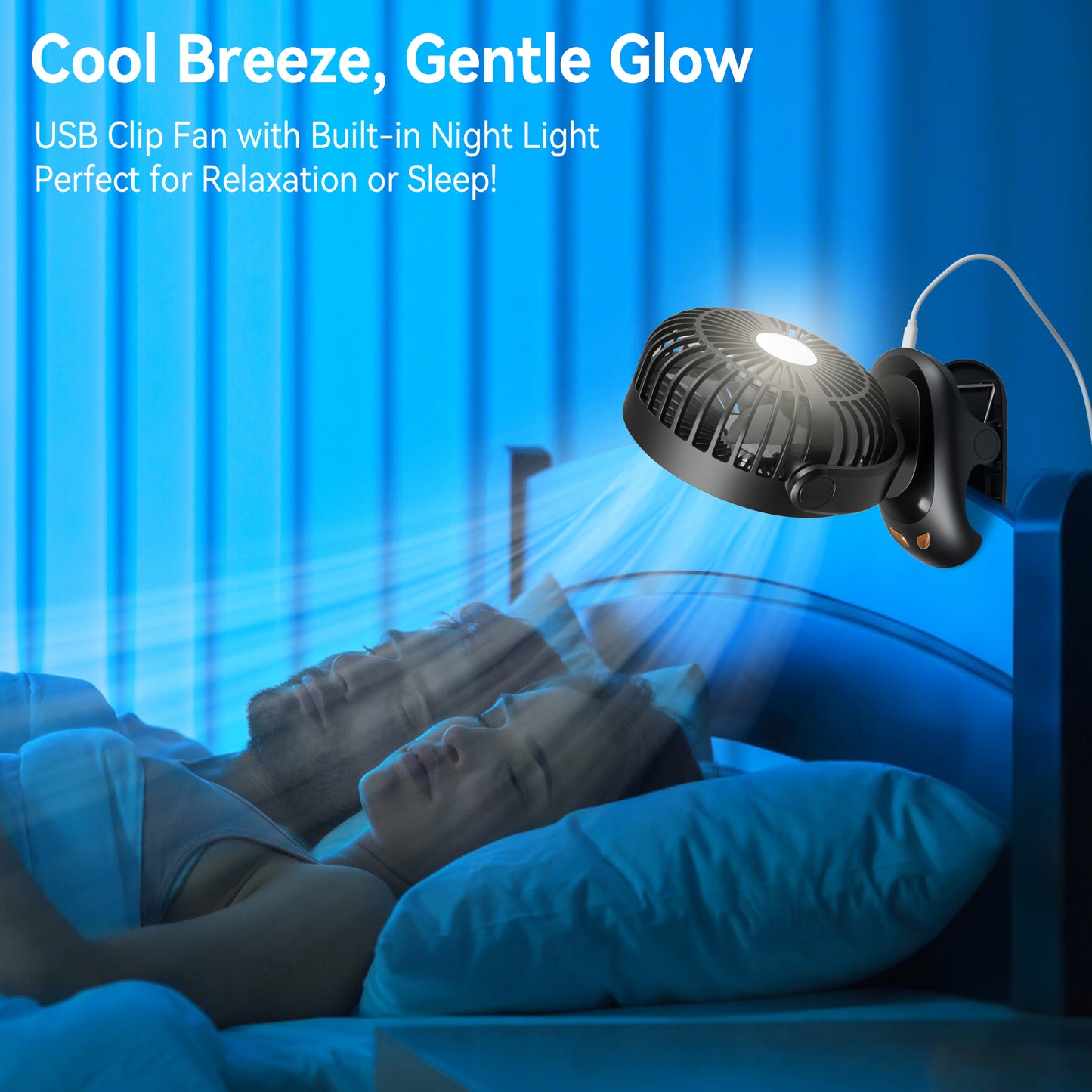 Sentryse Small Clip on Fan, Mini Bedside Desk Fan, USB Plug, with Sturdy Clamp,White