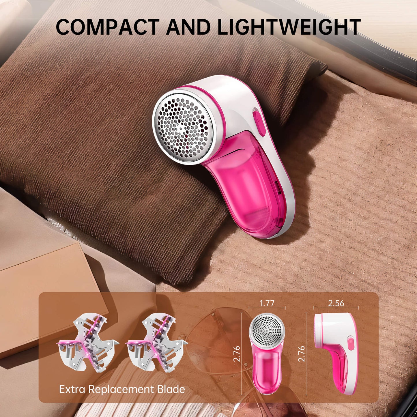 Cordless Fabric Shaver, Rechargeable Lint Remover, Electric Lint Shaver Sweater Defuzzer with 2 Replaceable Stainless Steel Blades, Remove Clothes Fuzz, Lint Balls, Pills, Bobbles