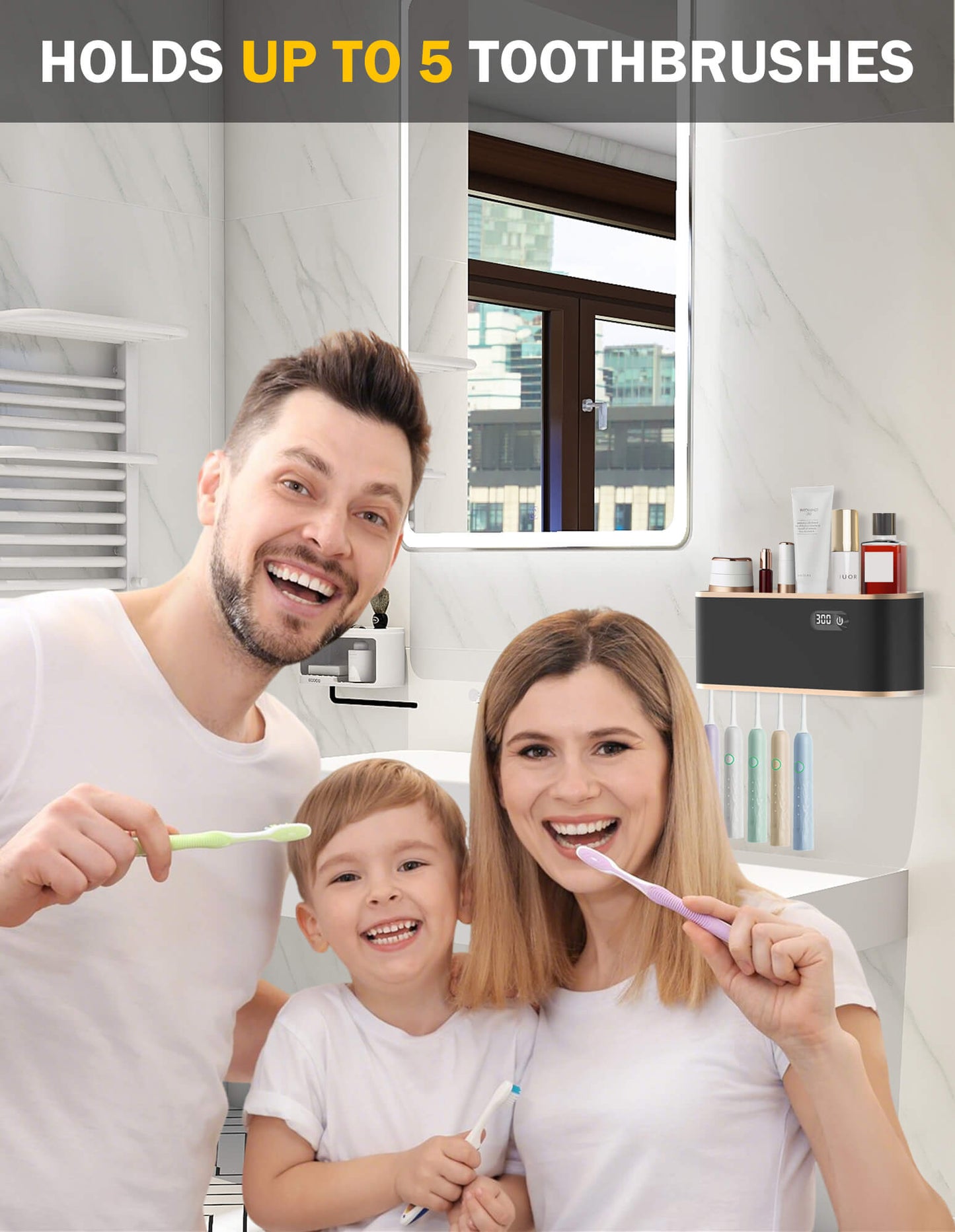 Sentryse Toothbrush Holders, UV Toothbrush Sanitizer and Holder, 5 Cups Electric Tooth Brush Holder Wall Mounted, Black