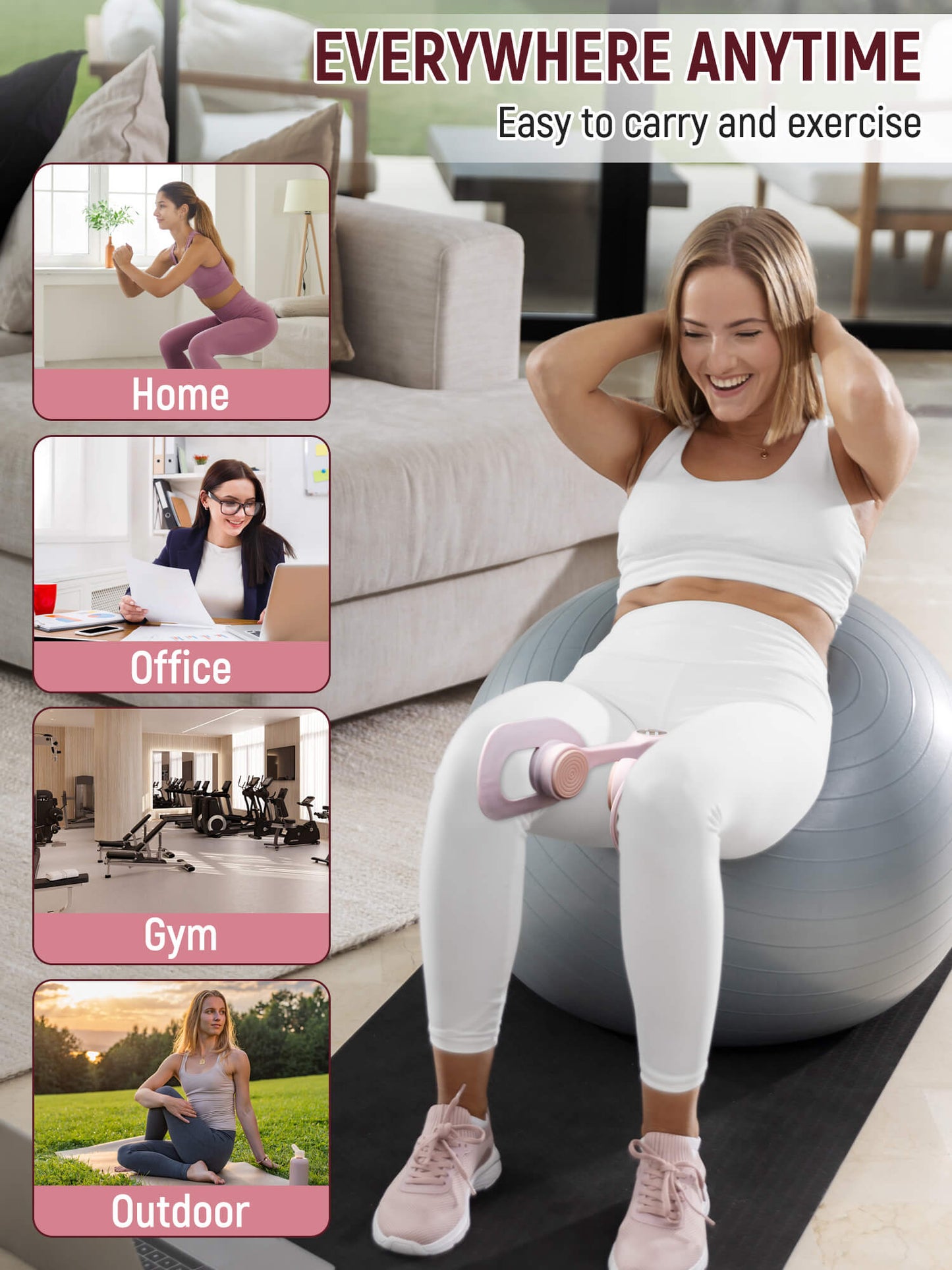 Sentryse Thigh Master, Thigh Trainer Pelvic Floor Exercise Devices with Display Counter, Inner Thigh Exerciser Workout Equipment for Women, Pink
