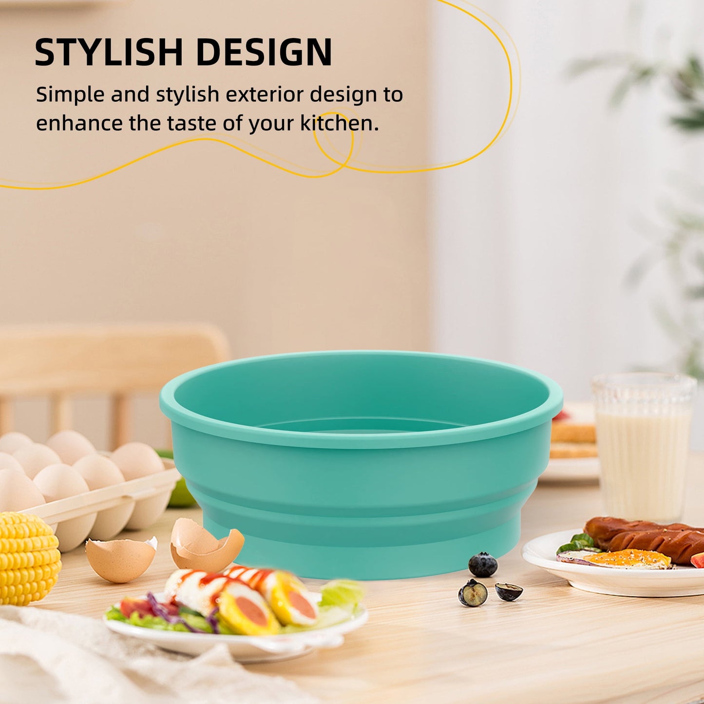 1 Pcs Collapsible Batter Bowl, Mess Free Breading Shaker, Silicone Mixing Bowls with Lids, Green