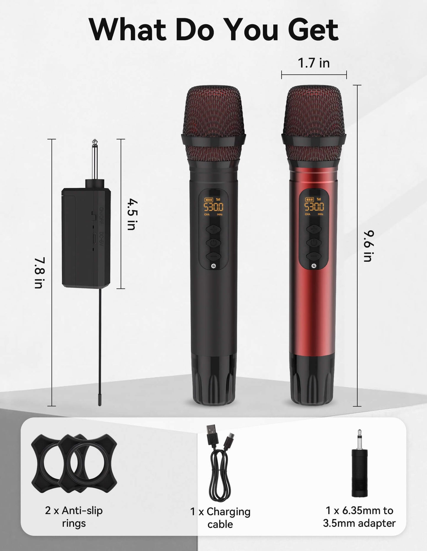 Fixdono Wireless Microphones, Rechargeable Karaoke Microphone Metal Dual Handheld Cordless Dynamic Mic System with Receiver for Singing, Speech, Wedding, Church, PA System, 200ft