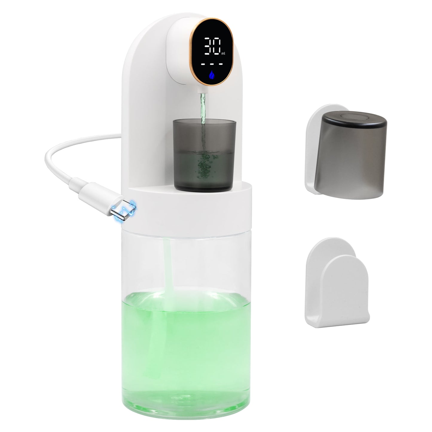 Automatic Mouthwash Dispenser for Bathroom, 20oz /600ml Rechargeable Electric Mouthwash Dispenser with Magnetic Cups, 180-Day Battery life, 4 Dispensing Levels, Wall Mounted & Countertop Use