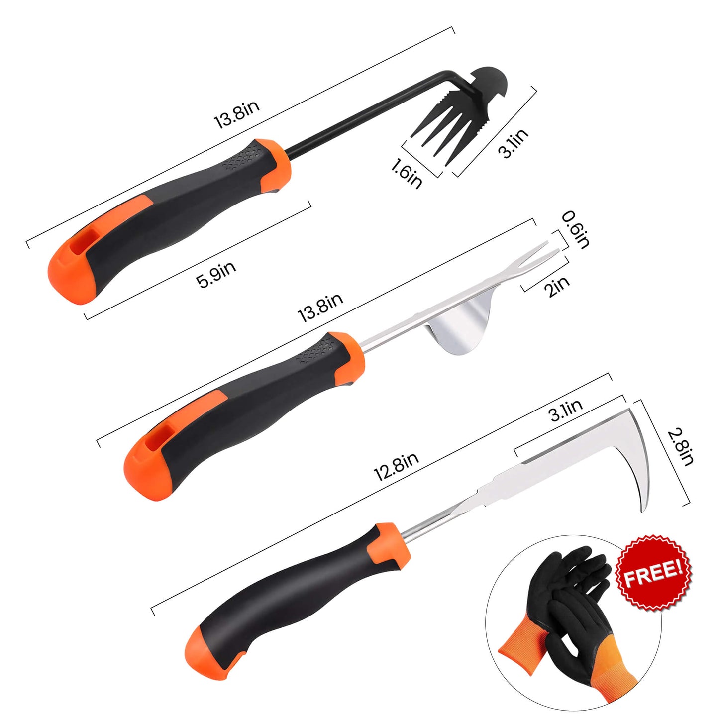 Fixdono Weed Puller Tool with Gloves, Weeder Hand Tool for Garden, Weeding Tool with 4 Claws, Weeder Garden Root Remover Tool for Garden, Gap or Corner Weeding, 3 Pack