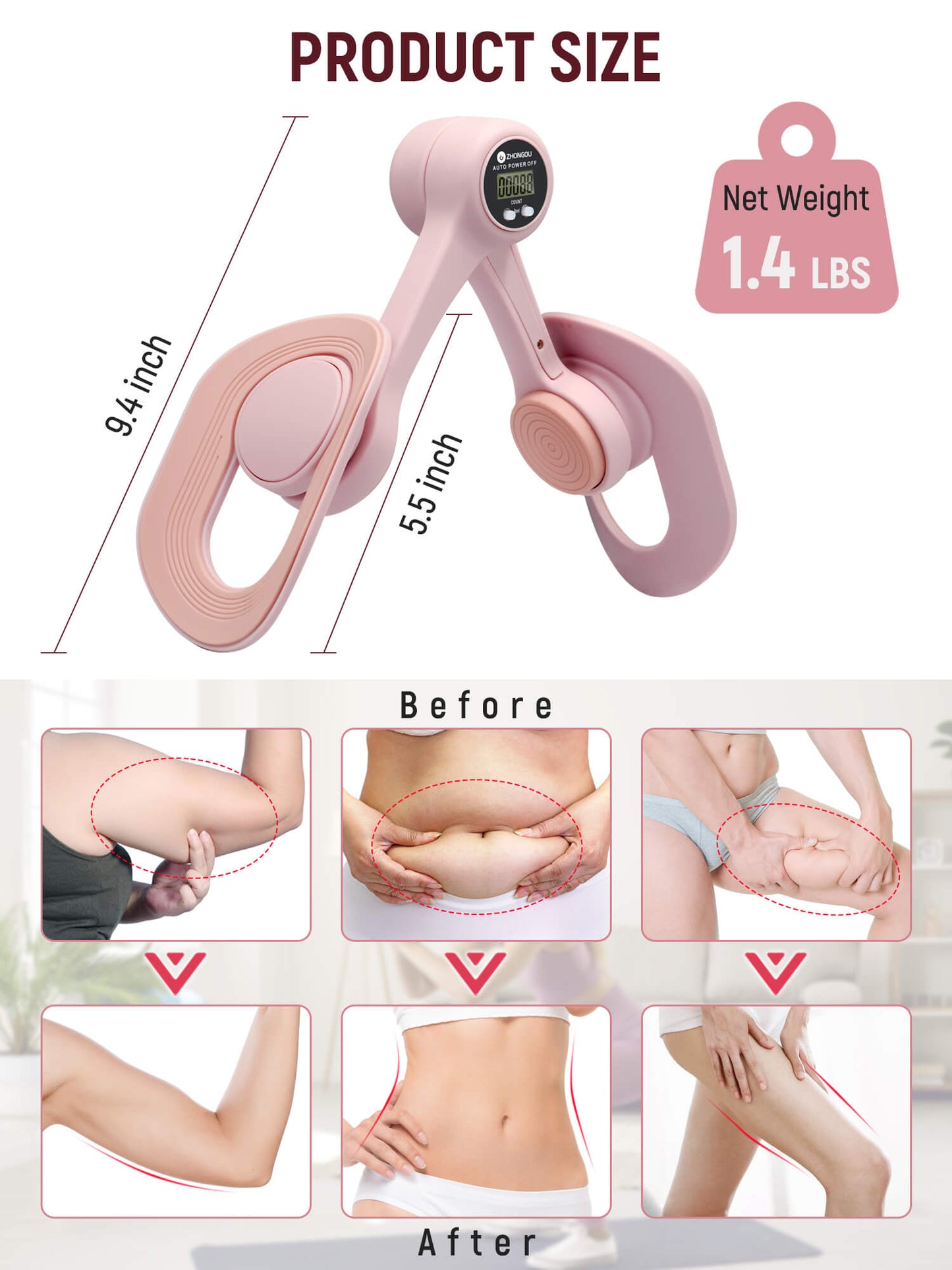 Sentryse Thigh Master, Thigh Trainer Pelvic Floor Exercise Devices with Display Counter, Inner Thigh Exerciser Workout Equipment for Women, Pink