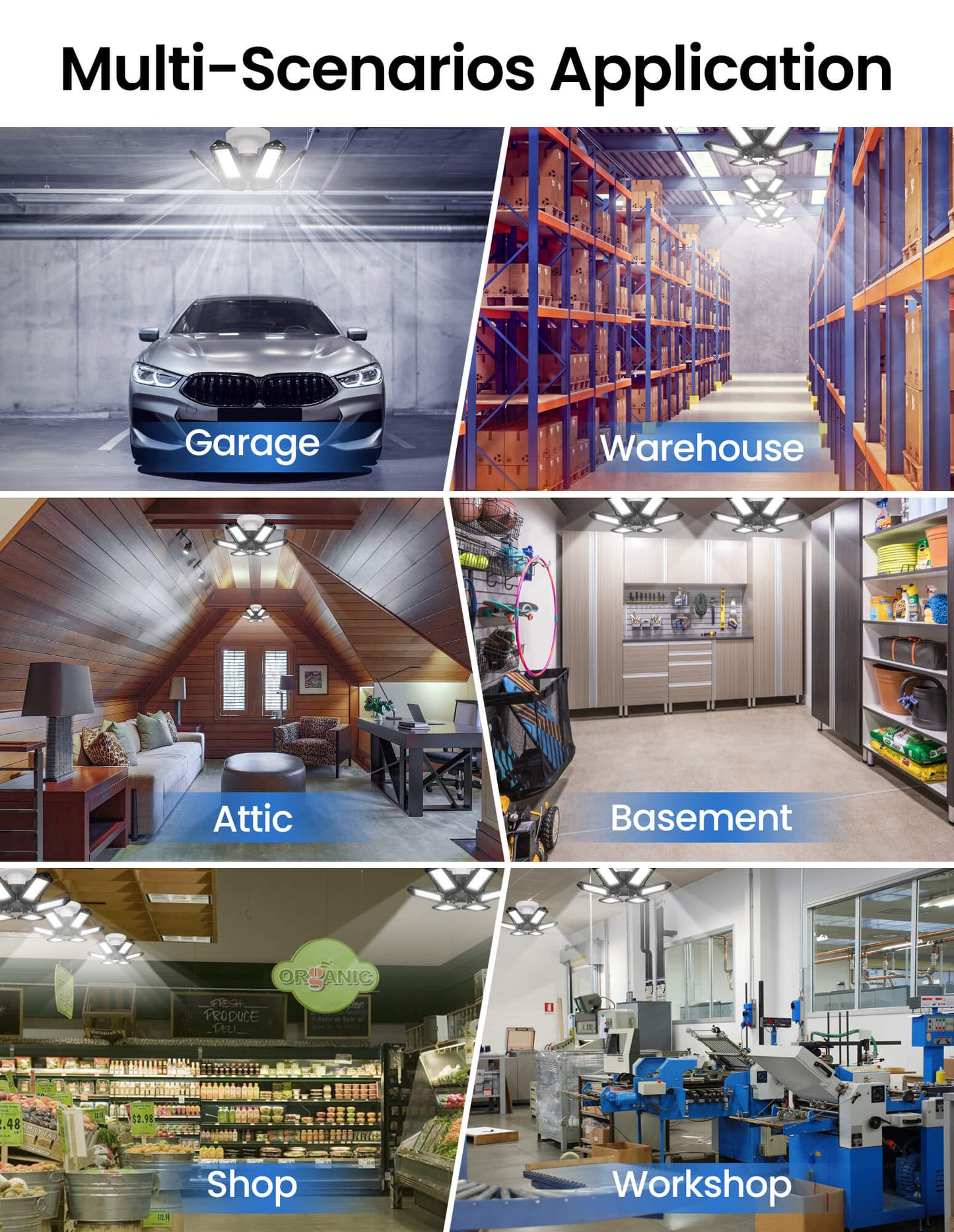 Sentryse LED Garage Lights Bulb 6500K 2200LM, E26/E27 Garage Ceiling Shop Light, 2 Pack