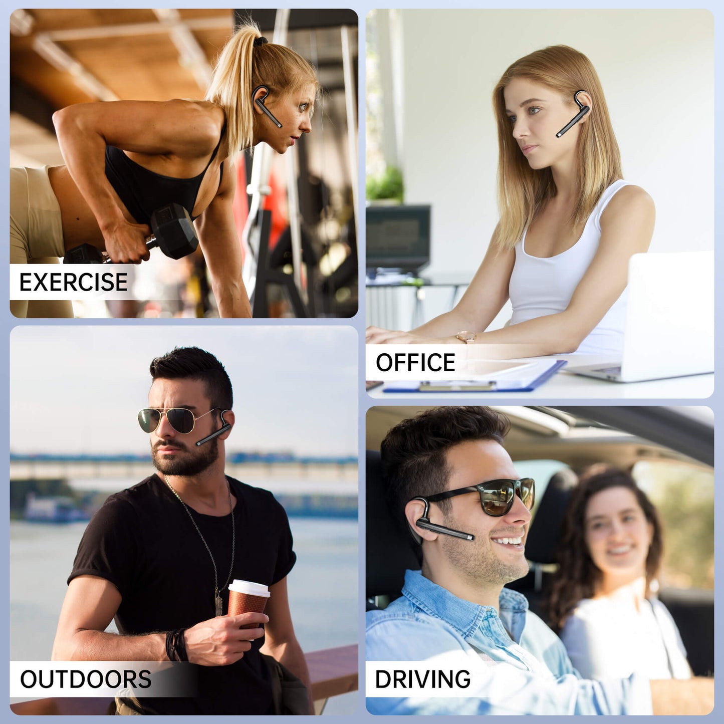 Fixdono Bluetooth Headset, Wireless Bluetooth Earpiece with 400mAh Charging Case, Built-in Microphone for Work Trucker Office