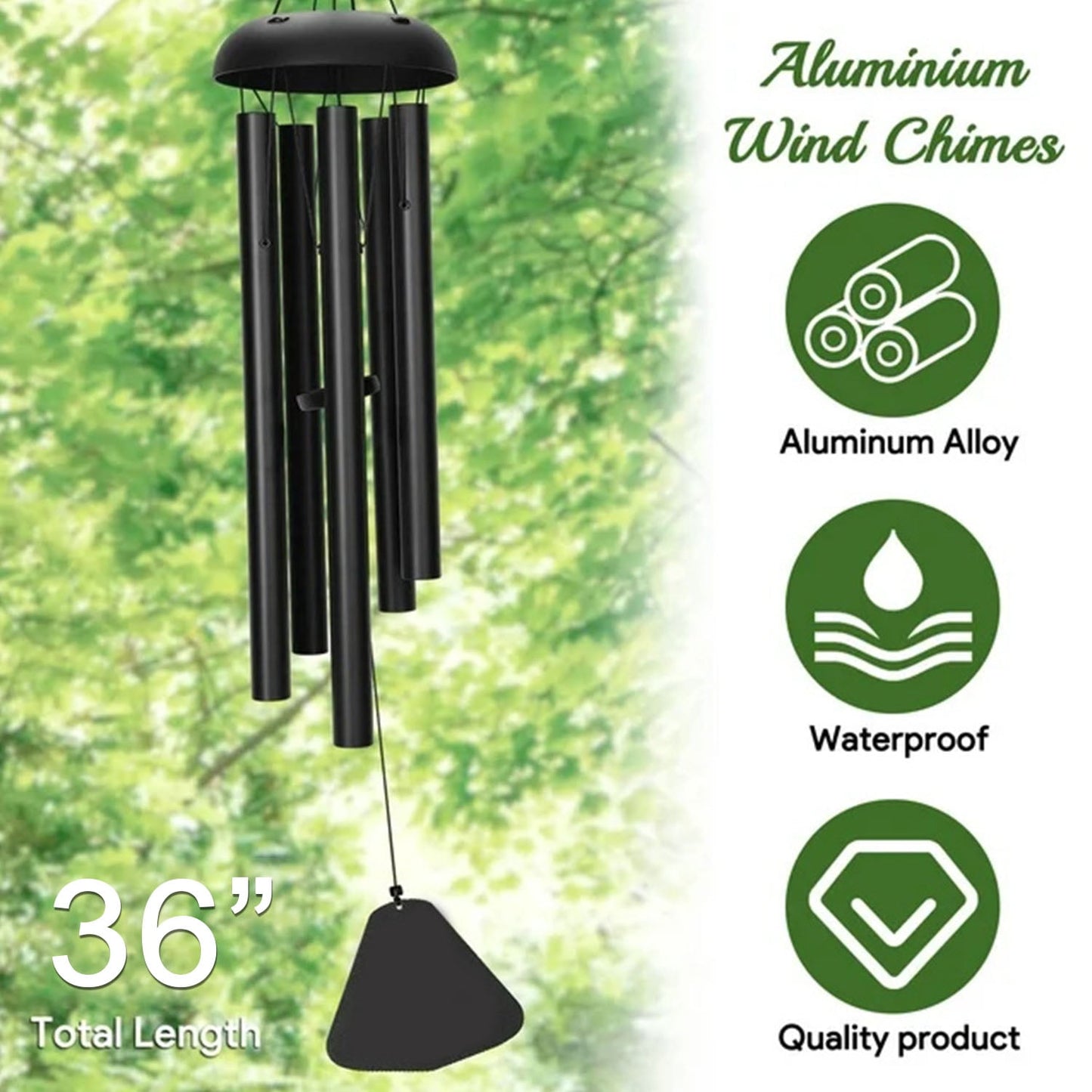 Fixdono 36” Wind Chimes for Outside, Memorial Wind Chimes with 5 Aluminum Tubes, Sympathy Gifts for Loss of Loved One, Garden, Patio, Home or Outdoor Hanging Decor