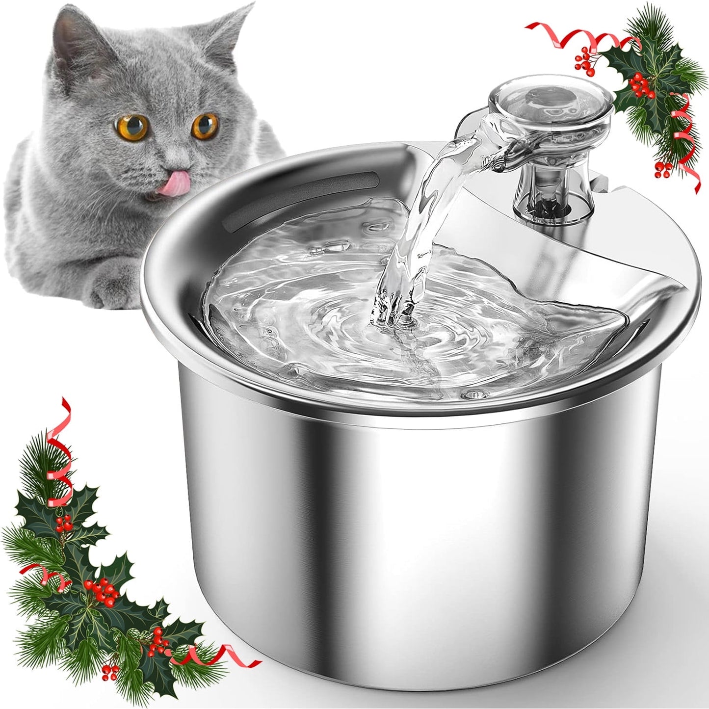 Refreshingly Quiet: Stainless Steel Cat Water Fountain for Multiple Pets!
