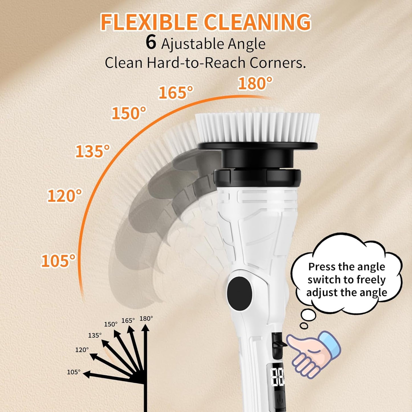 Electric Spin Scrubber, Adjustable Angle & Extension Handle, 3 Speed Mode Power Electric Scrubber for Cleaning, Cordless Shower Cleaning Brush with 8 Brush Heads for Bathroom/Tub/Floor/Tile