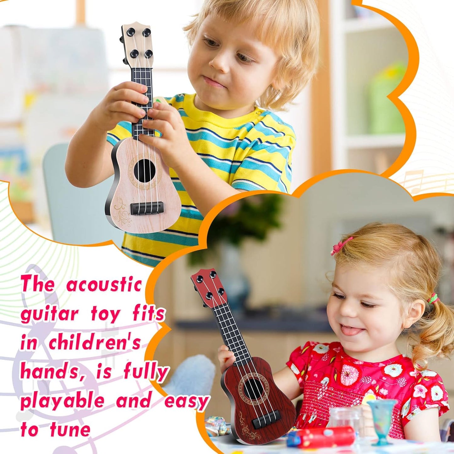 Fixdono Kids Toy Ukulele Guitar for Toddler, 4 Strings Musical Instruments Educational Toys, 10"