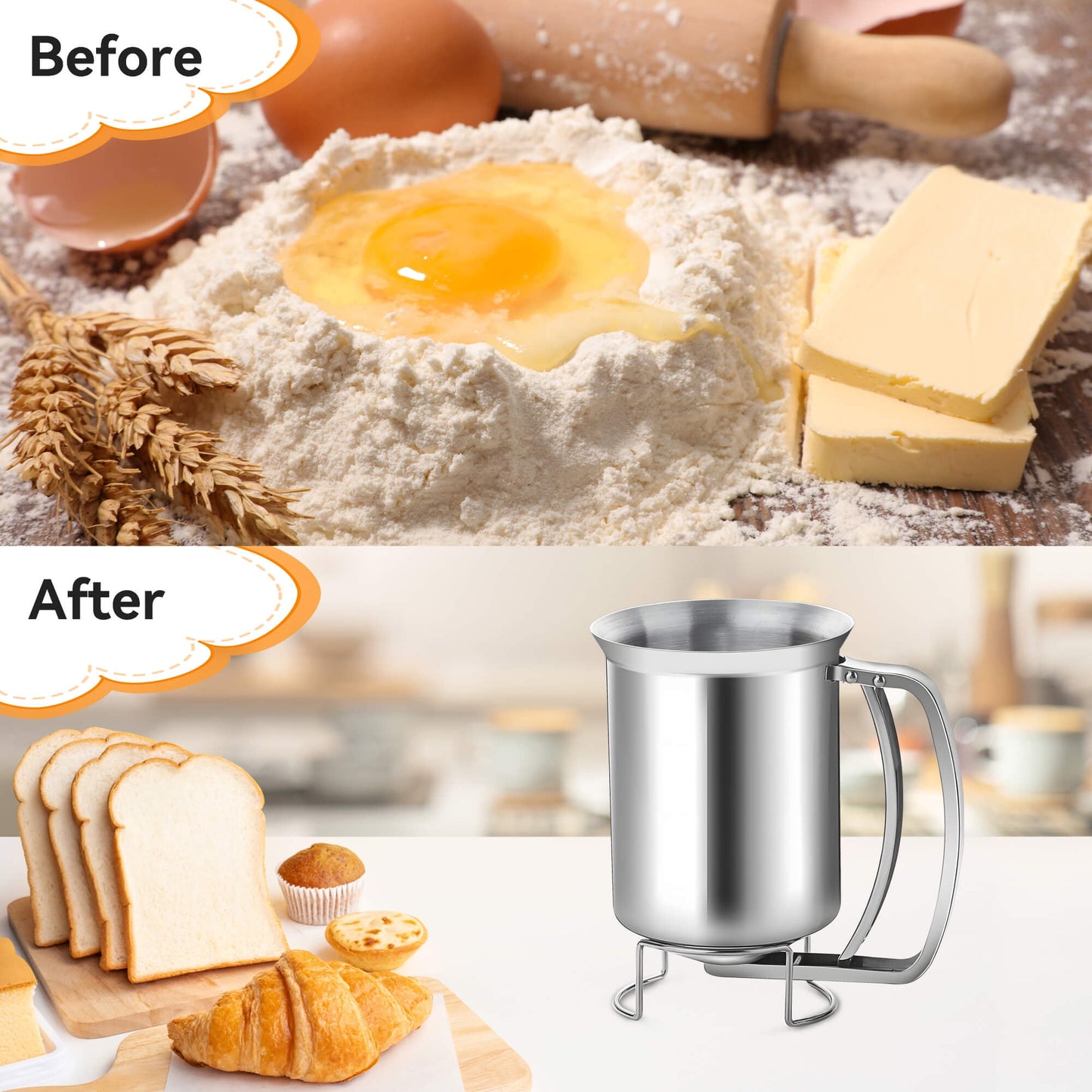 Fixdono Pancake Batter Dispenser, Stainless Steel Handheld Batter Dispenser for Baking, Cupcakes, Muffins, Crepes, Waffles, 800ML/27oz