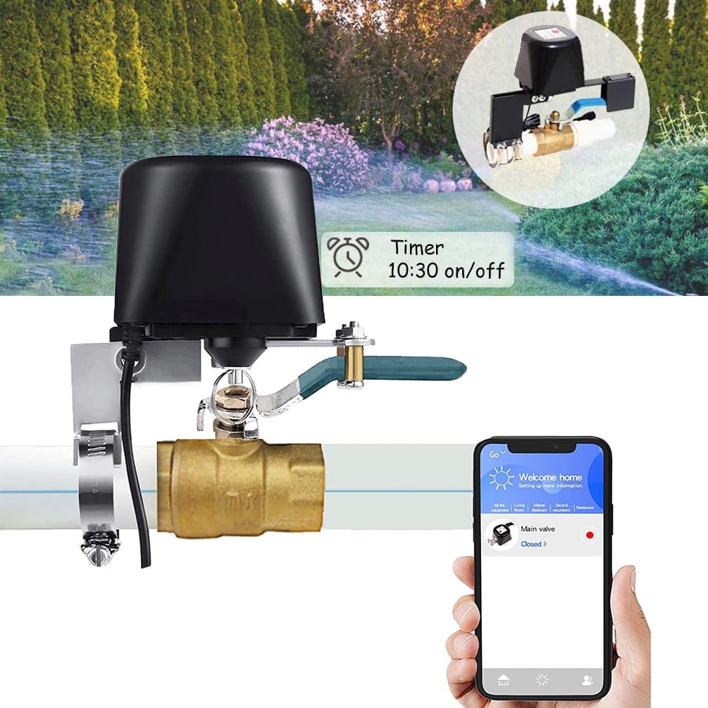 Smart Water Valve, 1/2", 3/4", 1" WiFi Bluetooth Control, Voice Control, Remote Sprinkler Timer, Auto Shutoff, Compatible with Alexa & Google, Garden/Kitchen Use