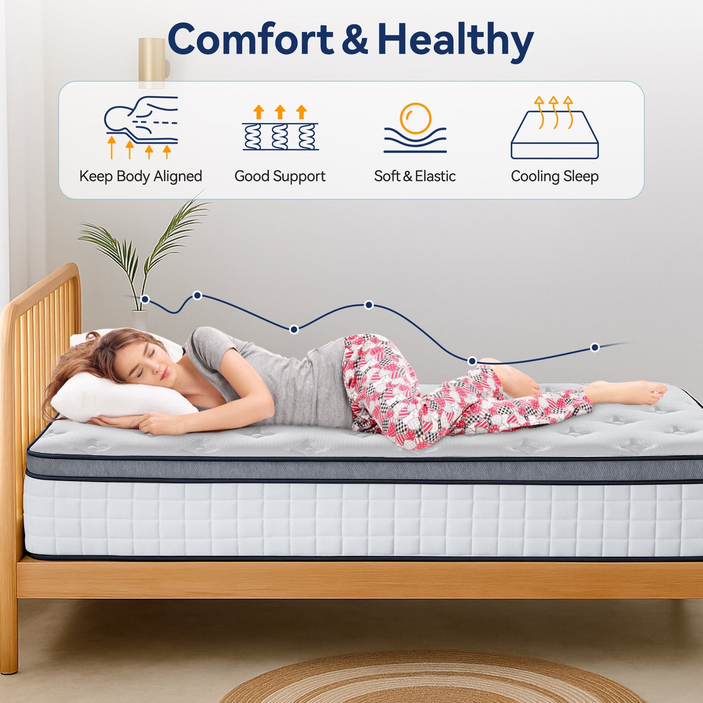 Hillnova 12" Twin Mattress, Euro Top Foam & Pocket Spring Hybrid Mattress in a Box, Plush Comfort, Pressure Relief and Motion Isolation