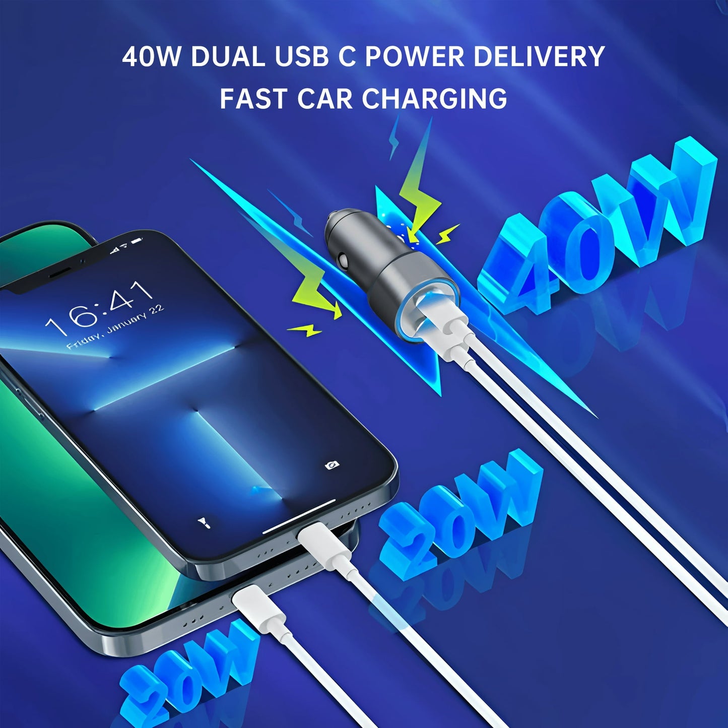 Fixdono Compatible with iPhone Fast Car Charger, 20W Car Charging Adapter for iPhone, Black