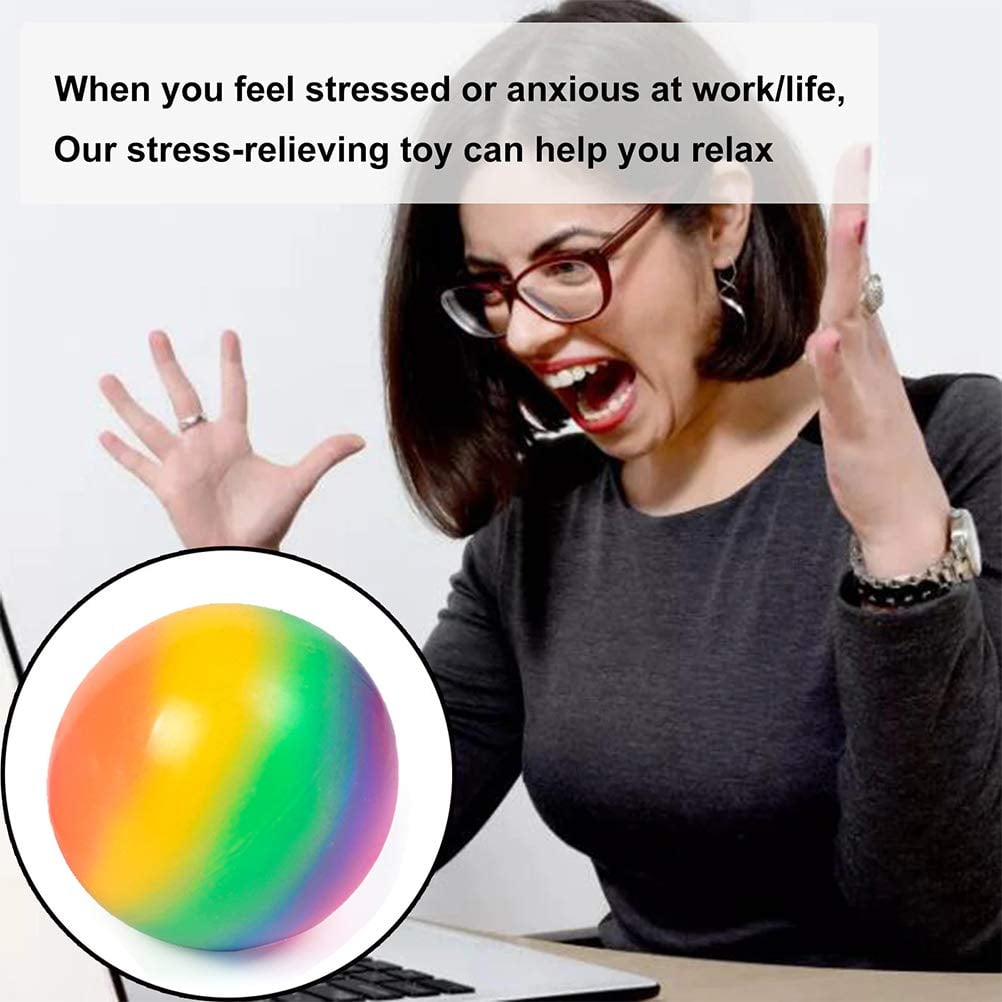 Rainbow Stress Balls, Squishy Sensory Fidget Toys for Kids and Adults, 2.75 Inch Stress Relief Squeeze Balls for Anxiety Relief