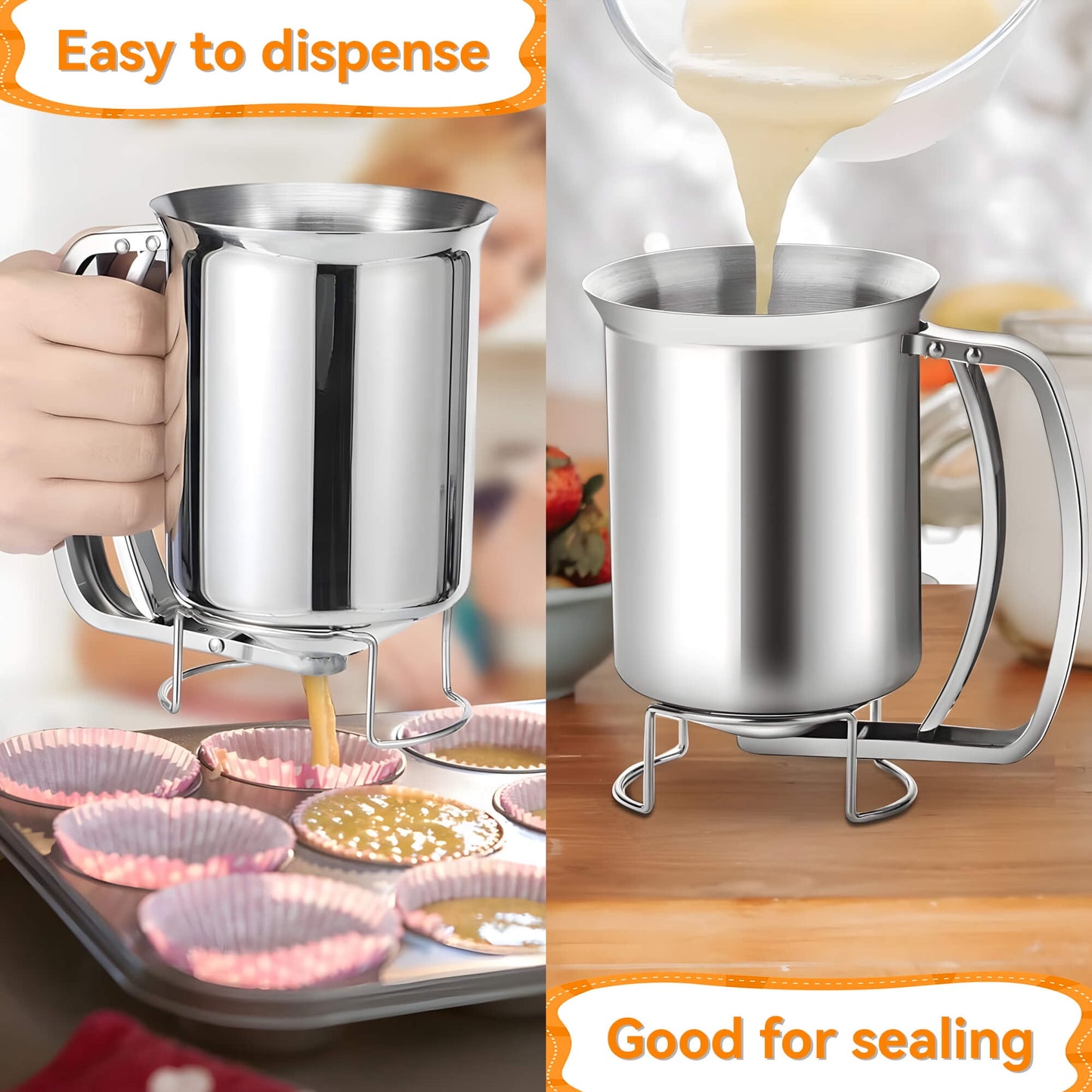 Fixdono Pancake Batter Dispenser, Stainless Steel Handheld Batter Dispenser for Baking, Cupcakes, Muffins, Crepes, Waffles, 800ML/27oz