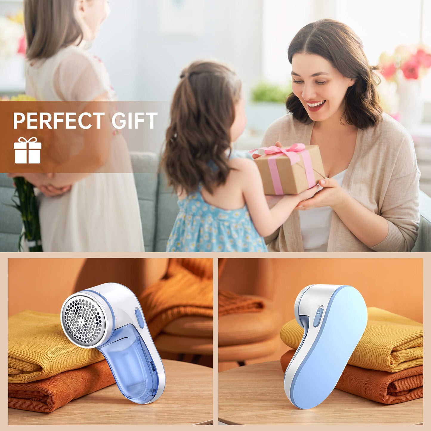 Fixdono Fabric Shaver, Lint Remover Rechargeable, Electric Portable Sweater Defuzzer with 2 Spare Blades, Blue