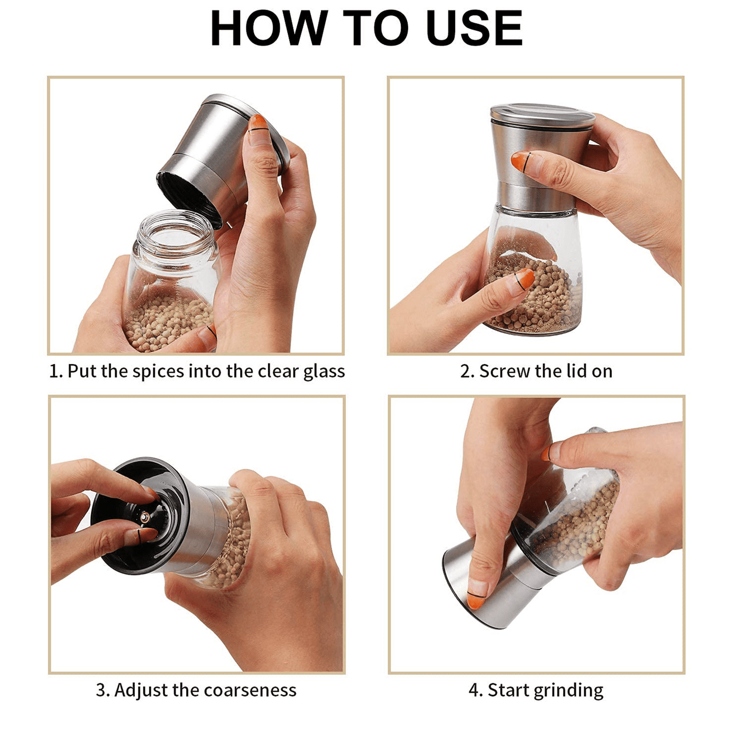 Fixdono Salt or Pepper Grinder, Manual Spice Mill, Refillable Pepper Mill Grinder, Stainless Steel, Adjustable Coarseness, 180ml/6oz, Perfect for Peppercorn, Salt or Spice