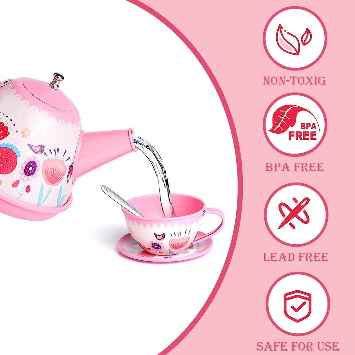 Tea Party Set for Girl, Tea Set for Little Girls, Kids Tea Sets Toys with Carry Case, Teapot, Cup, Mini Role Play Princess Tea Time Pretend Playset Gift for Toddlers Age 3+