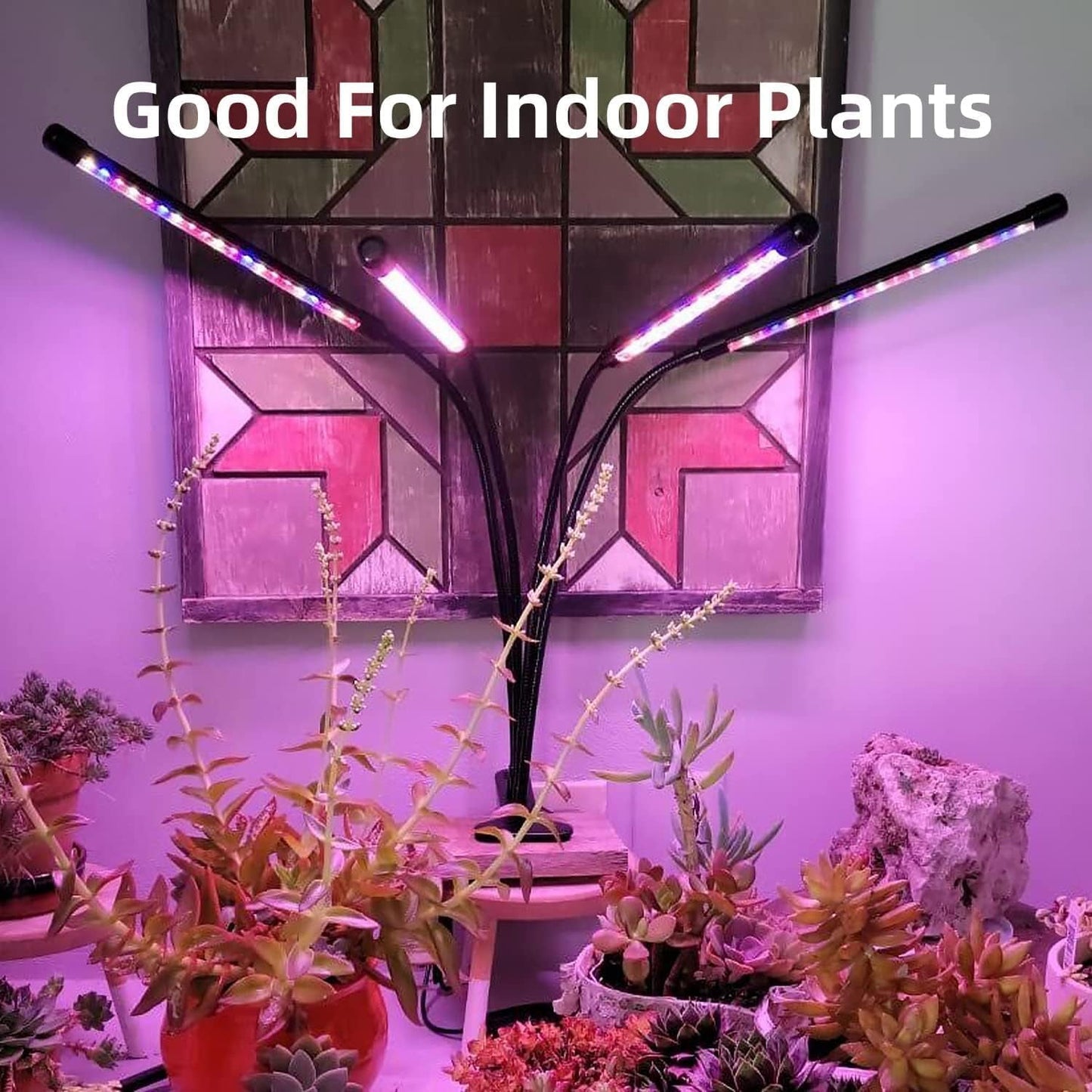 Fterwk Grow Lights for Indoor Plants, Four Head 80 LED Grow Light with Full Spectrum, Adjustable Gooseneck, Auto on off Timing 4 8 12Hrs