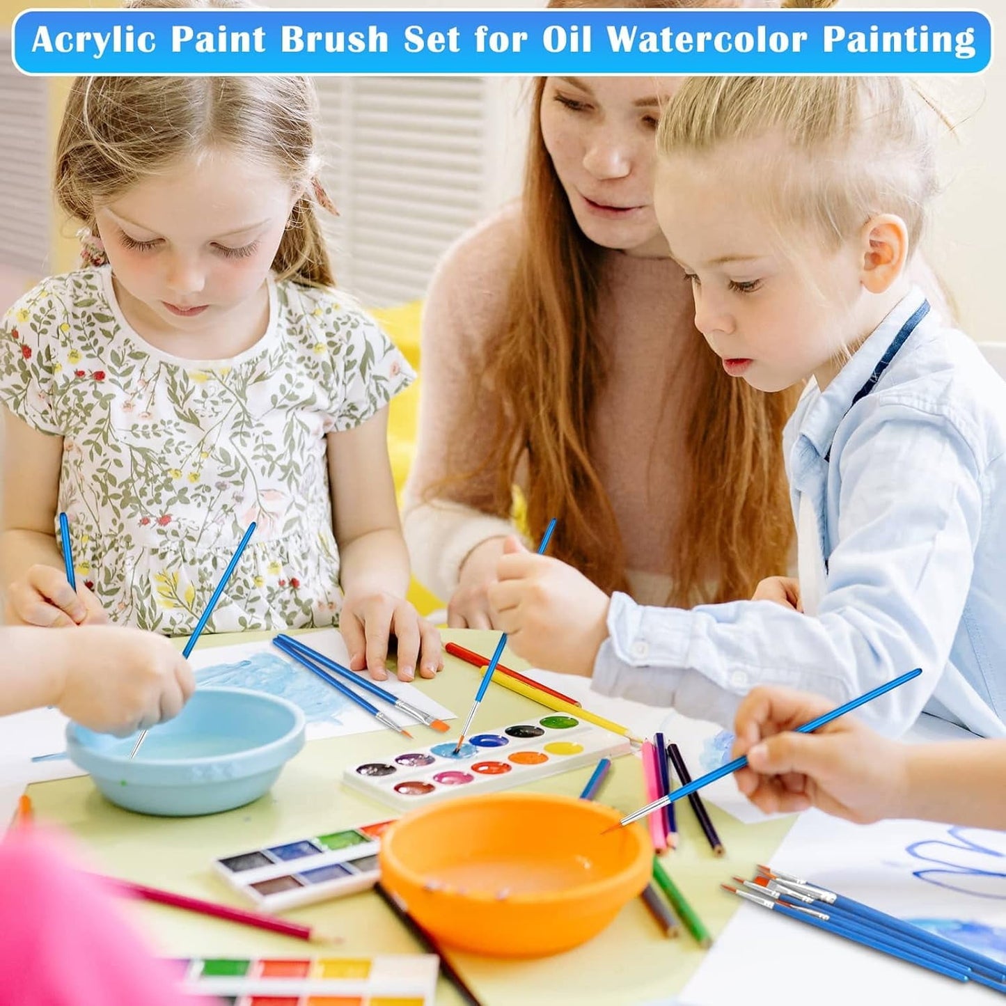 Acrylic Paint Brush Set, 60 Pcs Oil Watercolor Acrylic Paint Brush, Artist Paintbrushes for Body Face Rock Canvas, Kids Adult Drawing Arts Crafts Supplies, Blue
