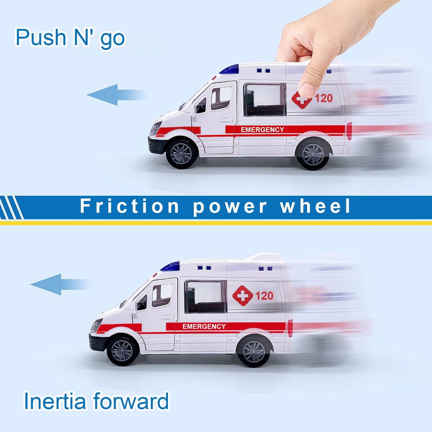 Fixdono Ambulance Toy Car with Light & Siren Sound Effects, Rescue Vehicle Toy for Boys Age 3 and up