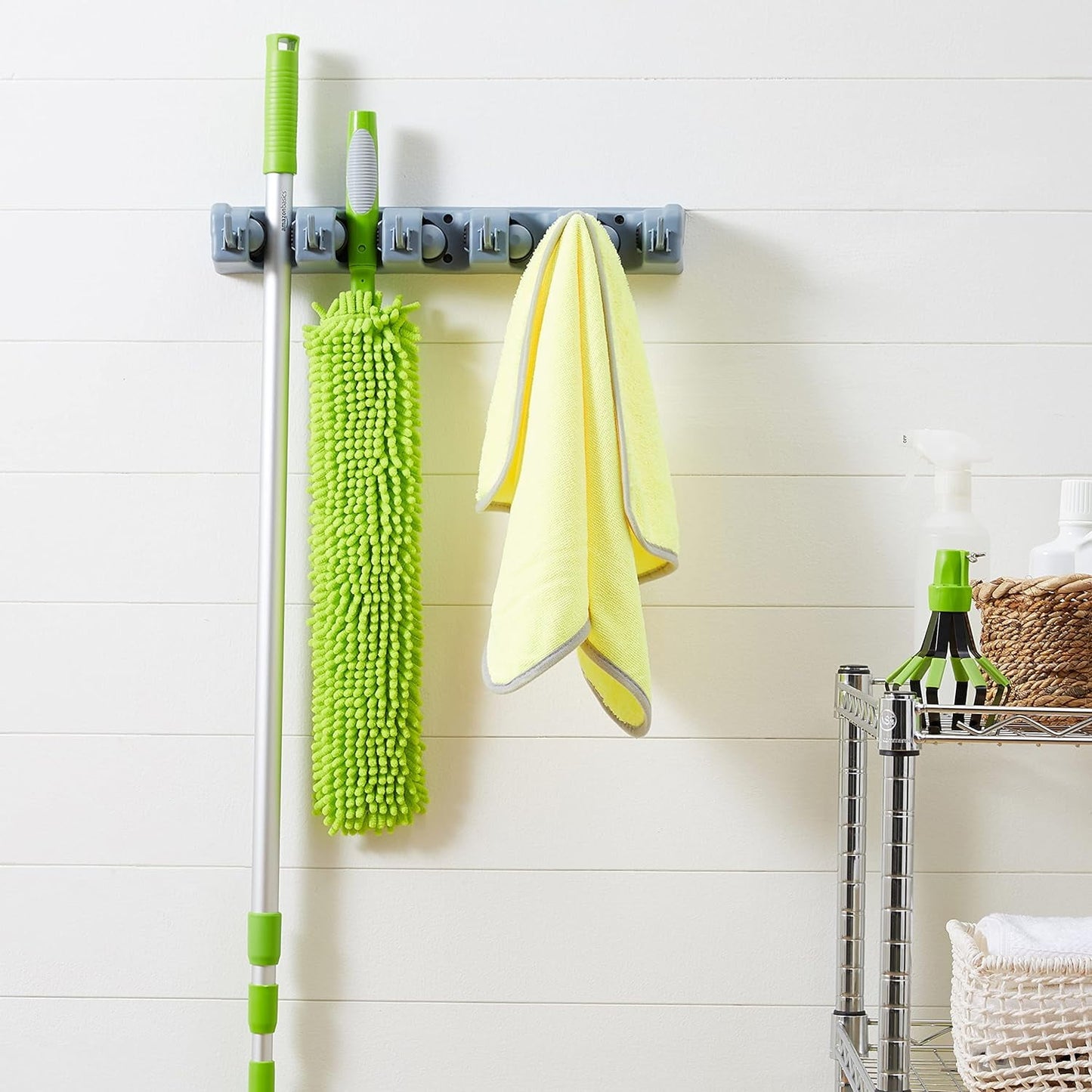 Sentryse Broom Holder Mop Hanger, Mop Holder Hanger 5 Position Home Kitchen Storage Broom Organizer Wall Mounted