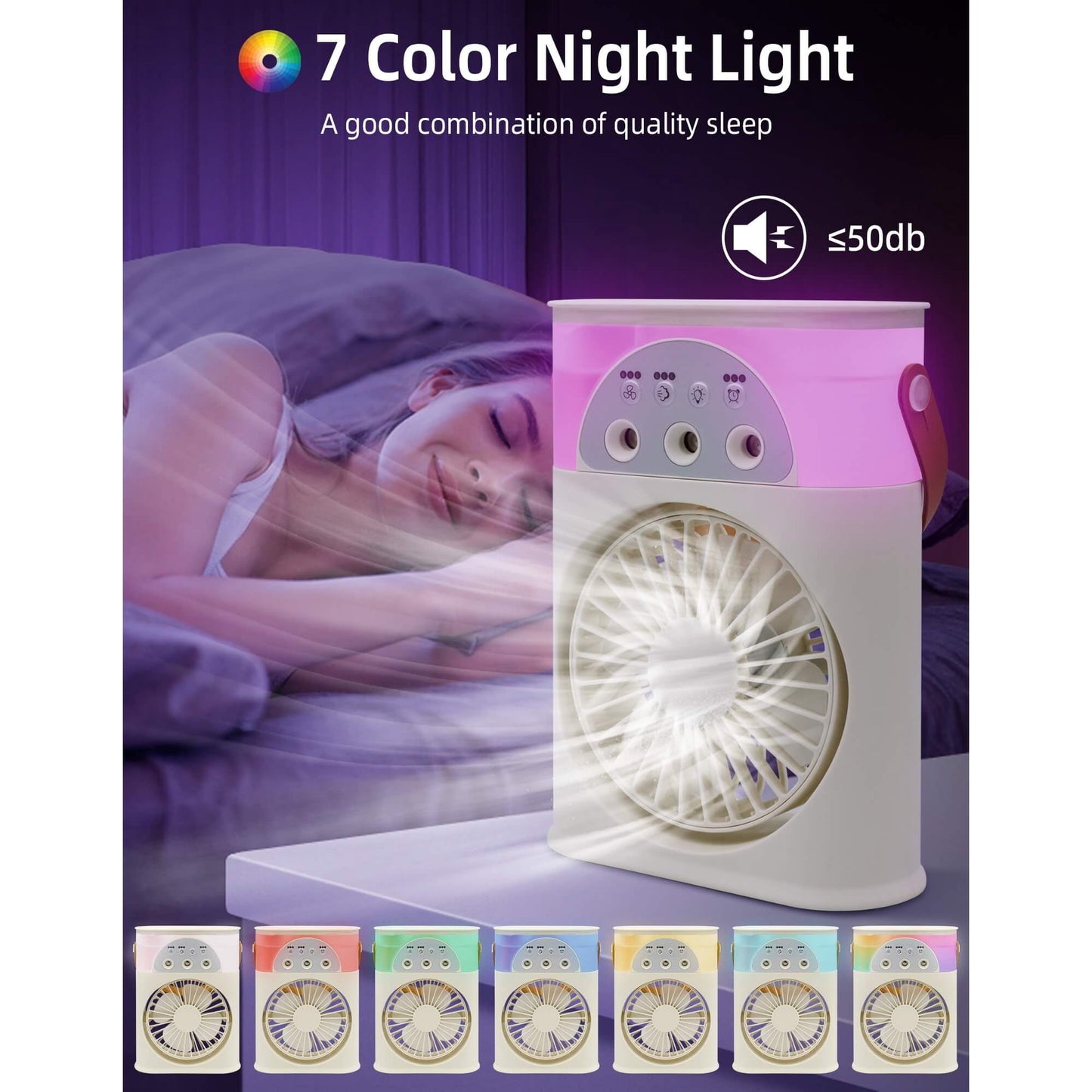 Sentryse Portable Air Conditioner Fan, Rechargeable Mini Evaporative Air Cooler Quiet Desk Fan, Personal Mini AC with 7 Colors LED Light for Home, Office, Beige