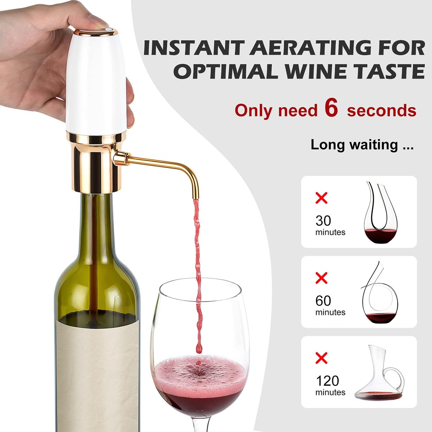 Automatic Wine Aerator Pourer Electric Smart Decanter, Dispenser Rechargeable with Micro USB Cable