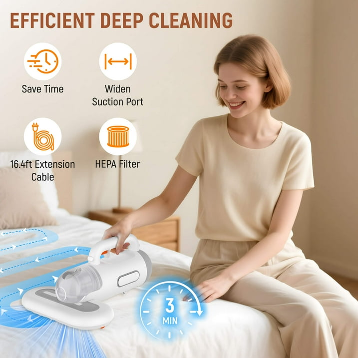 Tidymend Mattress Vacuum Cleaner, Bed Vacuum Cleaner 11Kpa Strong Suction with 253.7nm UV-C Light, Versatile Handheld Vacuums for Bed, Sofa, Couch, Pillow, 400W, Corded