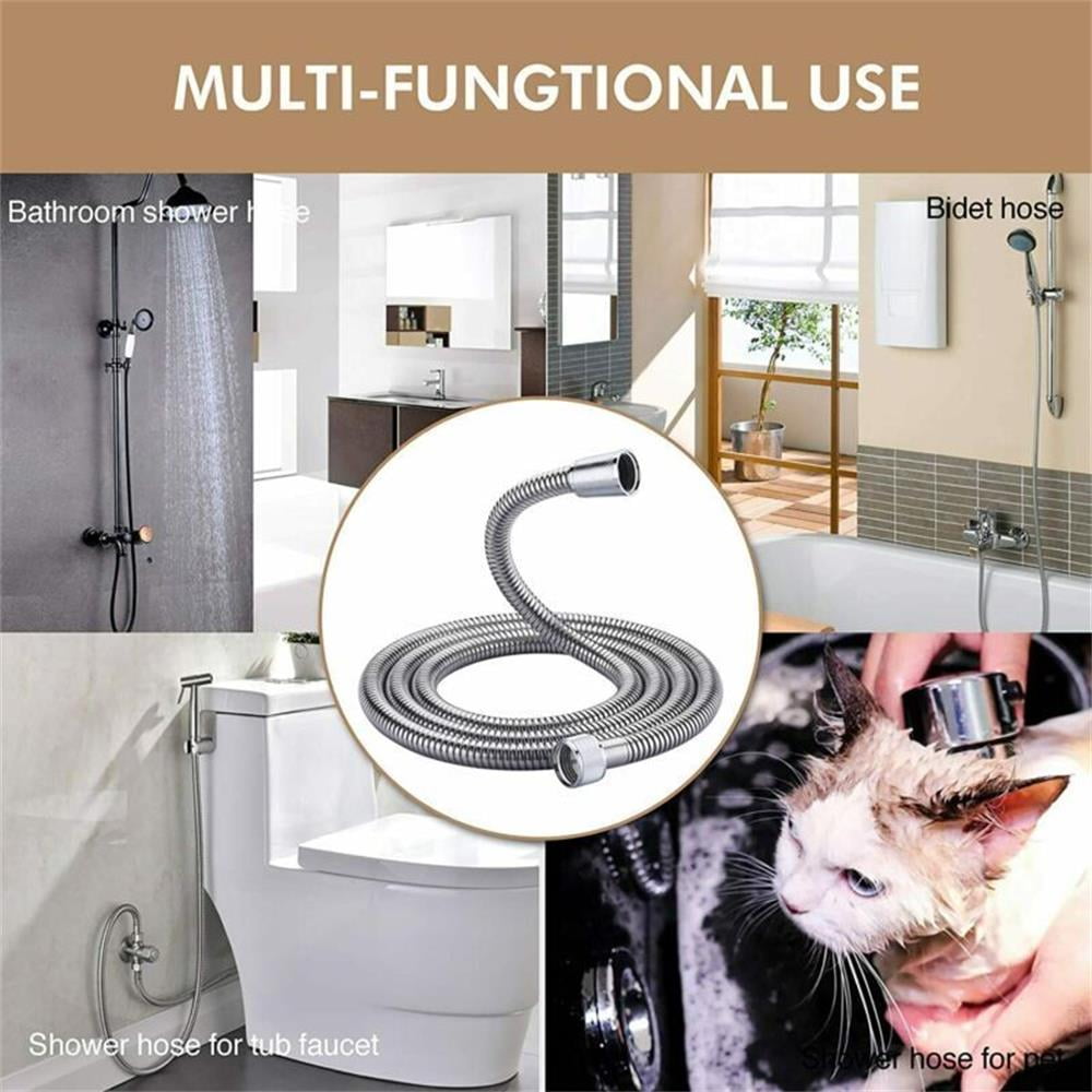 Fixdono Shower Hose Extra Long 118", Chrome Handheld Shower Head Hose with Brass Insert and Nut