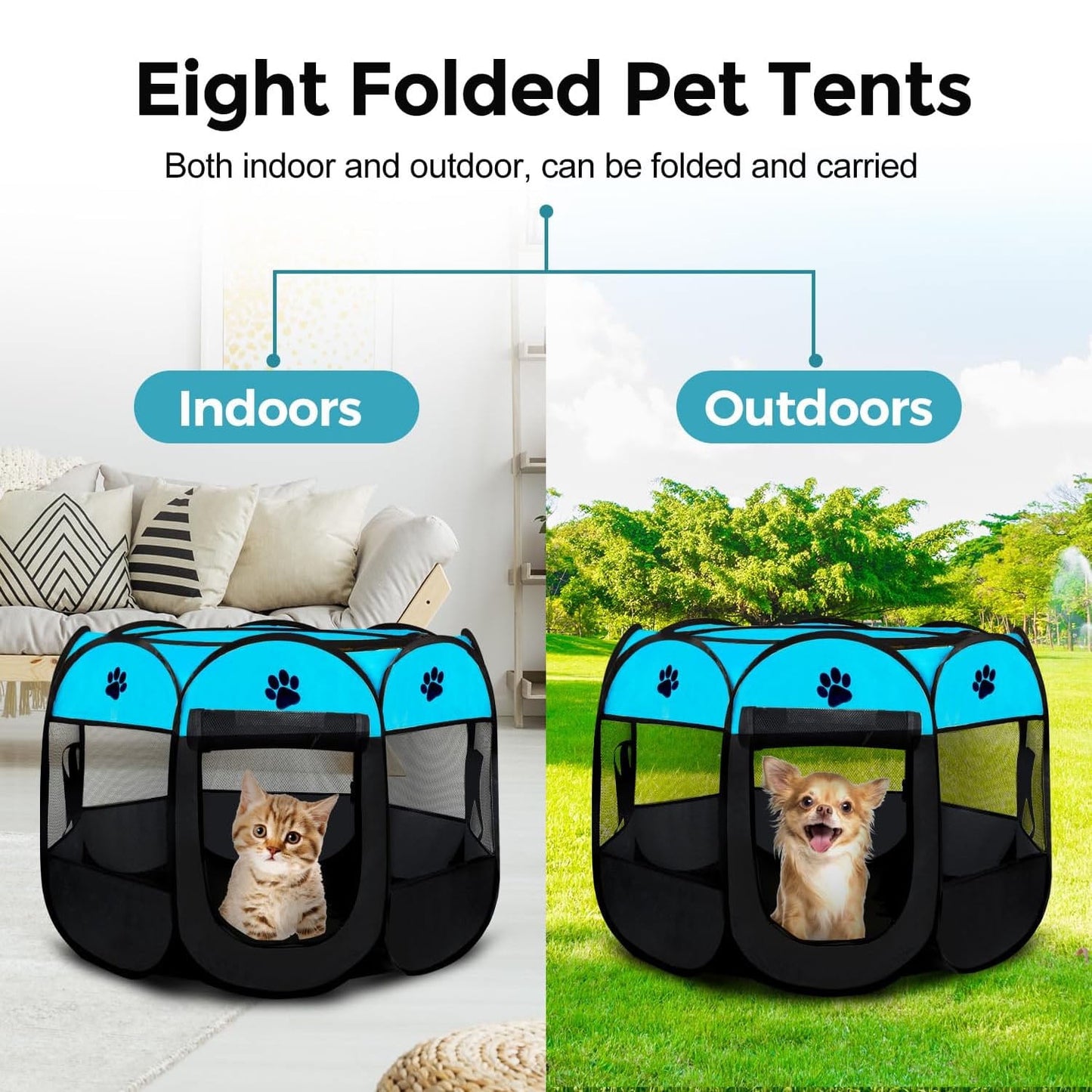 Blunova Portable Pet Playpen, Foldable Dog Playpen for Dogs and Cats, Rabbits, Pet Exercise Pet Tents Indoor Outdoor Use, 29" x 29" x 17", Blue
