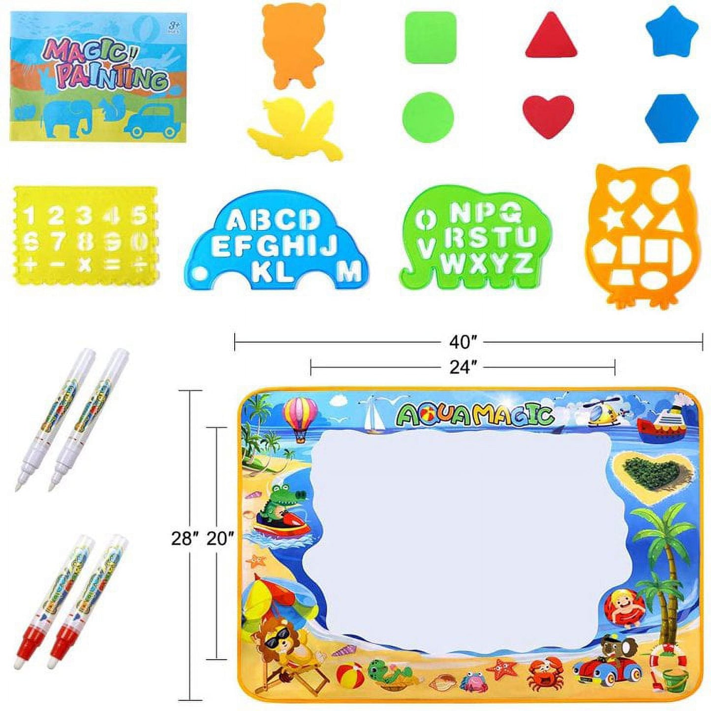 Water Doodle Mat, 40x32 Inches Water Drawing Mats for Toddlers 1-3, Water Drawing Mat, Painting Mat Kids Educational Learning Toys 2 3 4 5 6 Year Old Girl Birthday Gifts