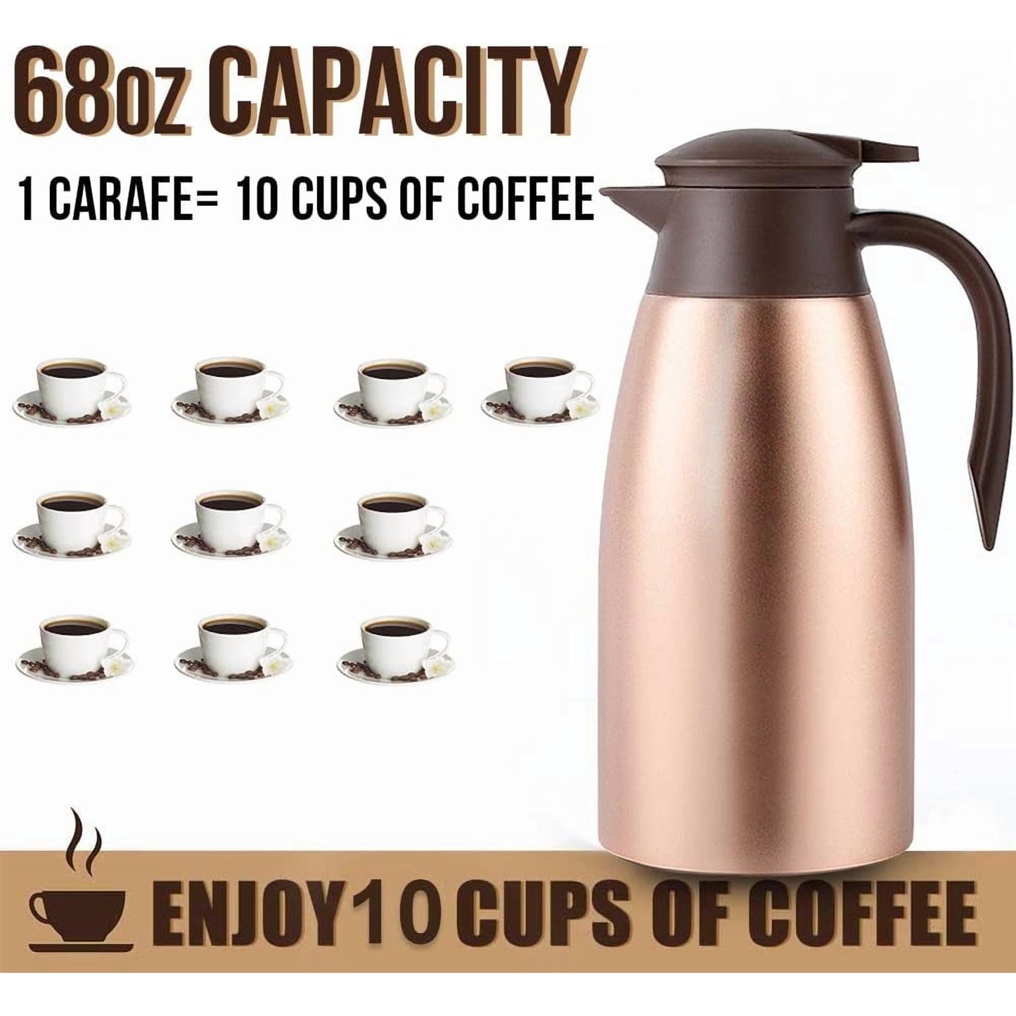 68oz Thermal Coffee Carafe, Stainless Steel Vacuum Insulated Coffee Thermos for Hot and Cold Beverage (Gold)