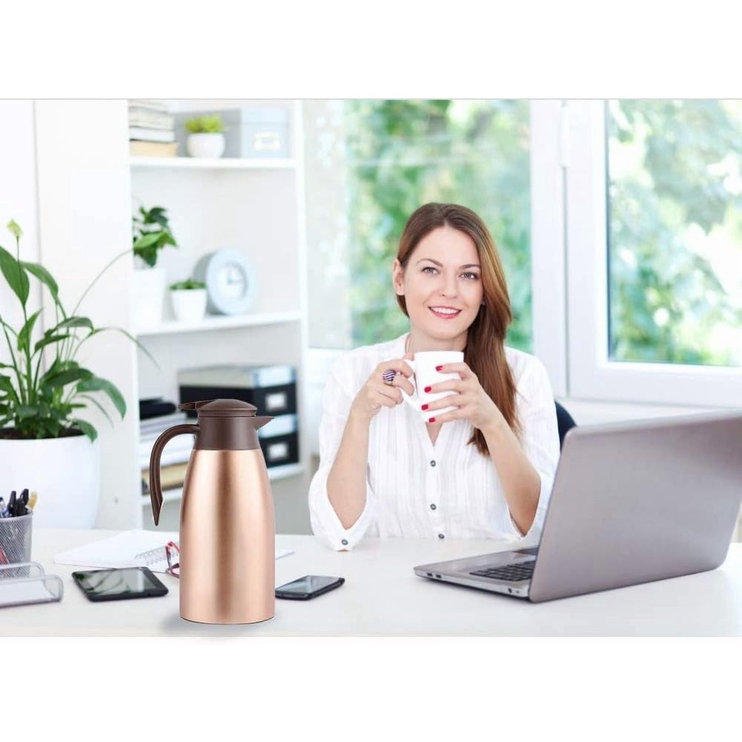 68oz Thermal Coffee Carafe, Stainless Steel Vacuum Insulated Coffee Thermos for Hot and Cold Beverage (Gold)