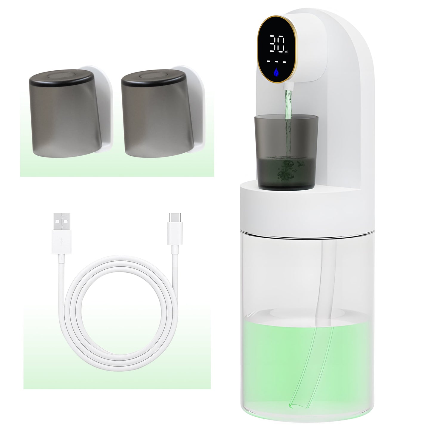 Automatic Mouthwash Dispenser for Bathroom, 20oz /600ml Rechargeable Electric Mouthwash Dispenser with Magnetic Cups, 180-Day Battery life, 4 Dispensing Levels, Wall Mounted & Countertop Use