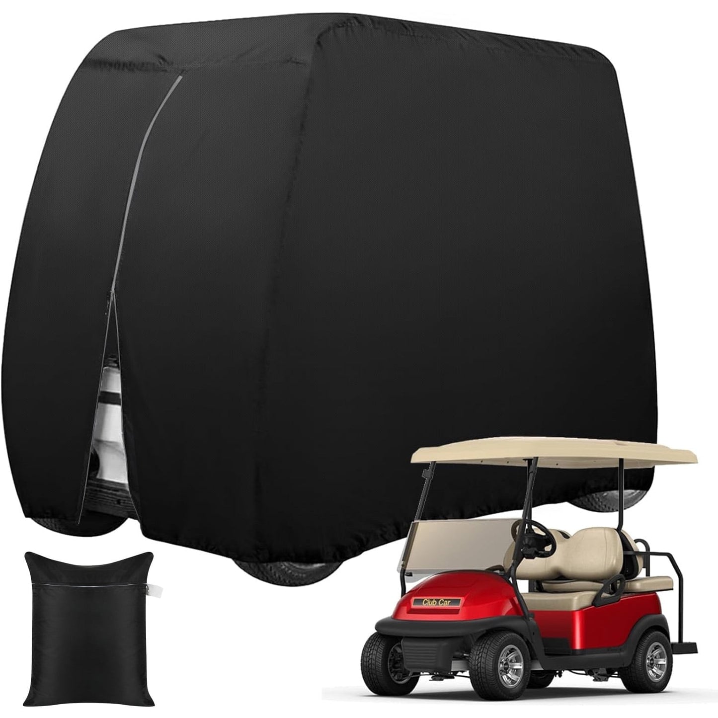 Fixdono 4 Passenger Golf Cart Cover, Waterproof Outdoor 4 Seat Club Car Cover, Fit for Golf Cart up to 112 inch, Black