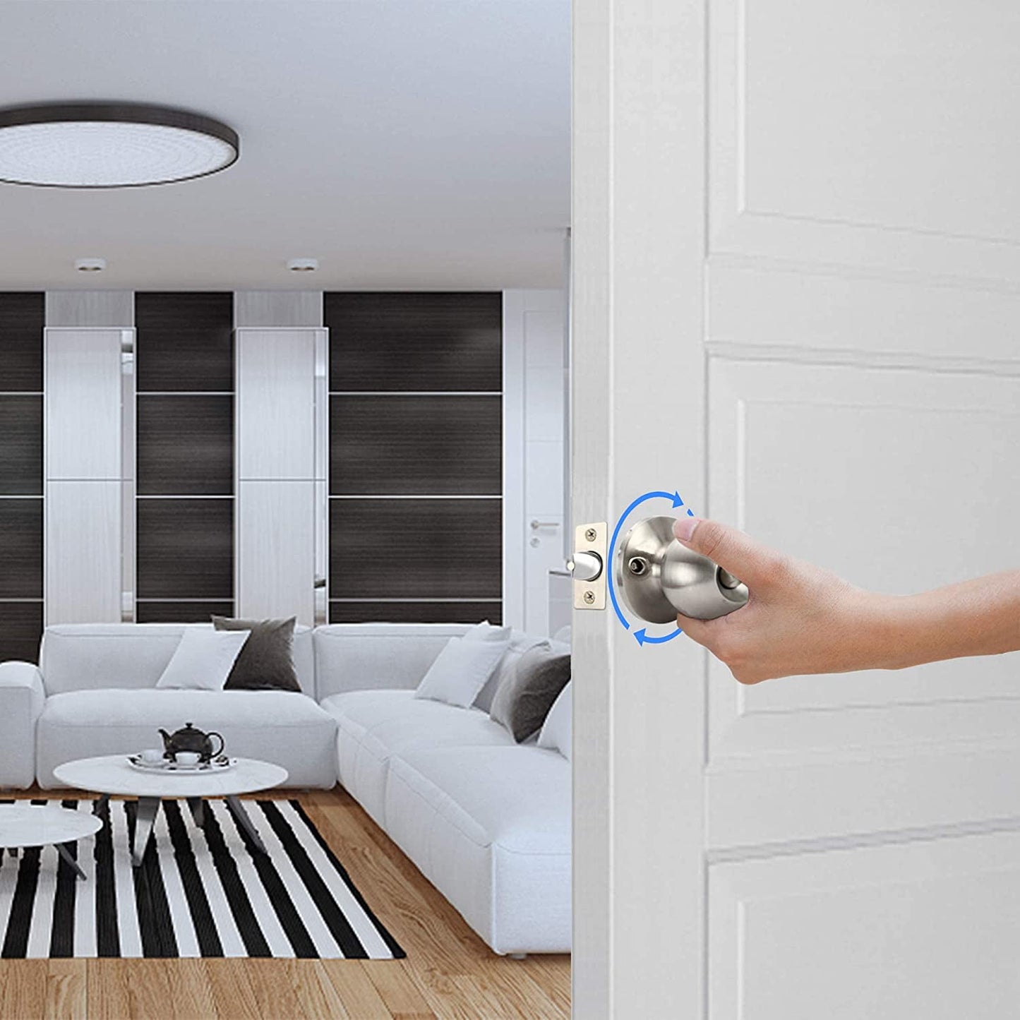 Sentryse Ball Door Knob with Lock and Key,Stainless Steel Entrance Door Lock,Keyed Entry Door Knob Set,Bedroom Door Knobs,Round Ball Handle