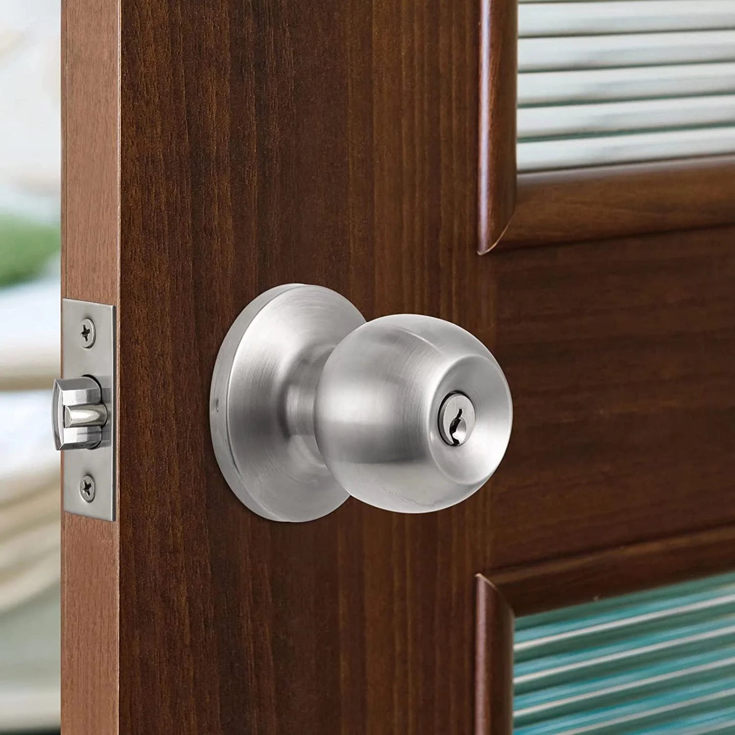 Sentryse Ball Door Knob with Lock and Key,Stainless Steel Entrance Door Lock,Keyed Entry Door Knob Set,Bedroom Door Knobs,Round Ball Handle