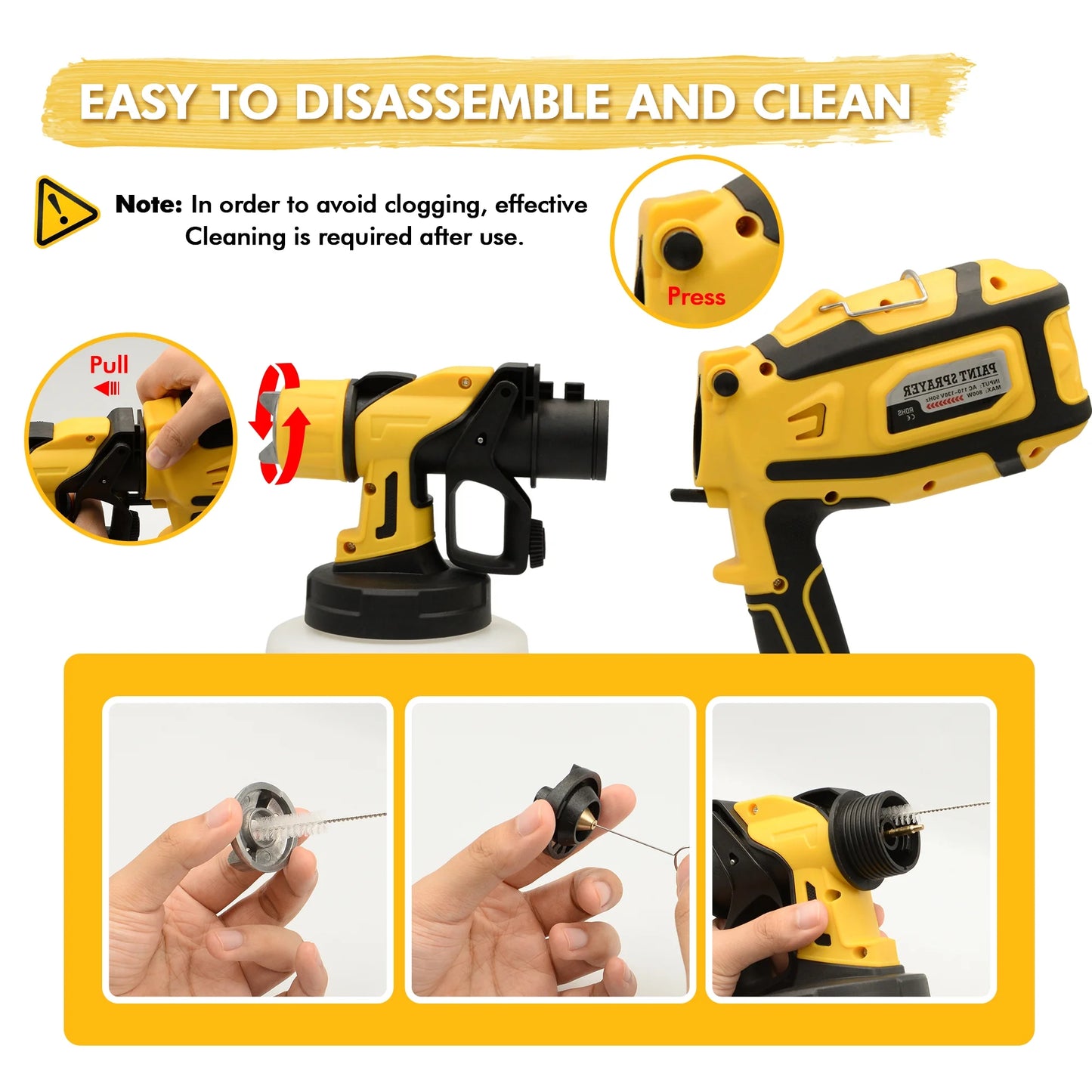 Fixdono Paint Sprayer 800W HVLP High Power Electric Spray Paint Gun with 1400ml Container, 5 Copper Nozzles & 3 Patterns, Spray Gun for Furniture, Walls, House Painting