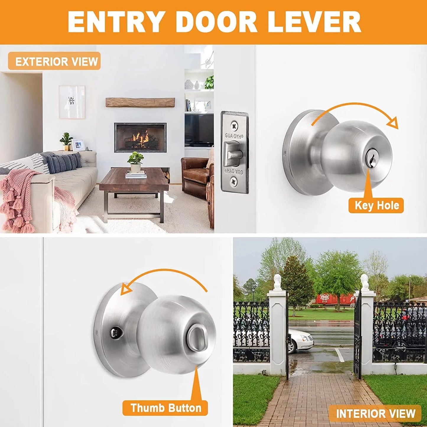 Sentryse Ball Door Knob with Lock and Key,Stainless Steel Entrance Door Lock,Keyed Entry Door Knob Set,Bedroom Door Knobs,Round Ball Handle