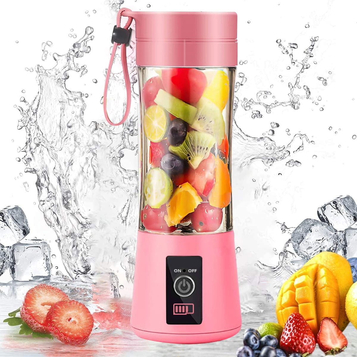 1 Pcs Portable Blender Travel Juicer Smoothie Juicer Cup - four Blades in 3D, Fruit Mixing Machine with 2000mAh USB Rechargeable Batteries
