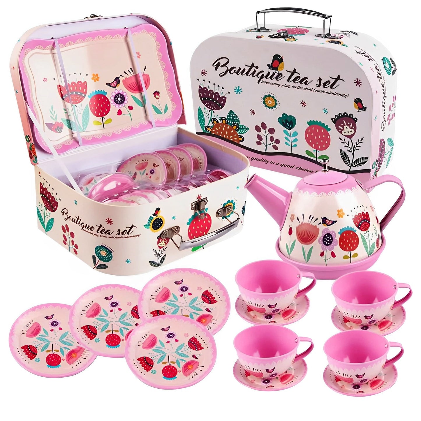 Tea Party Set for Girl, Tea Set for Little Girls, Kids Tea Sets Toys with Carry Case, Teapot, Cup, Mini Role Play Princess Tea Time Pretend Playset Gift for Toddlers Age 3+