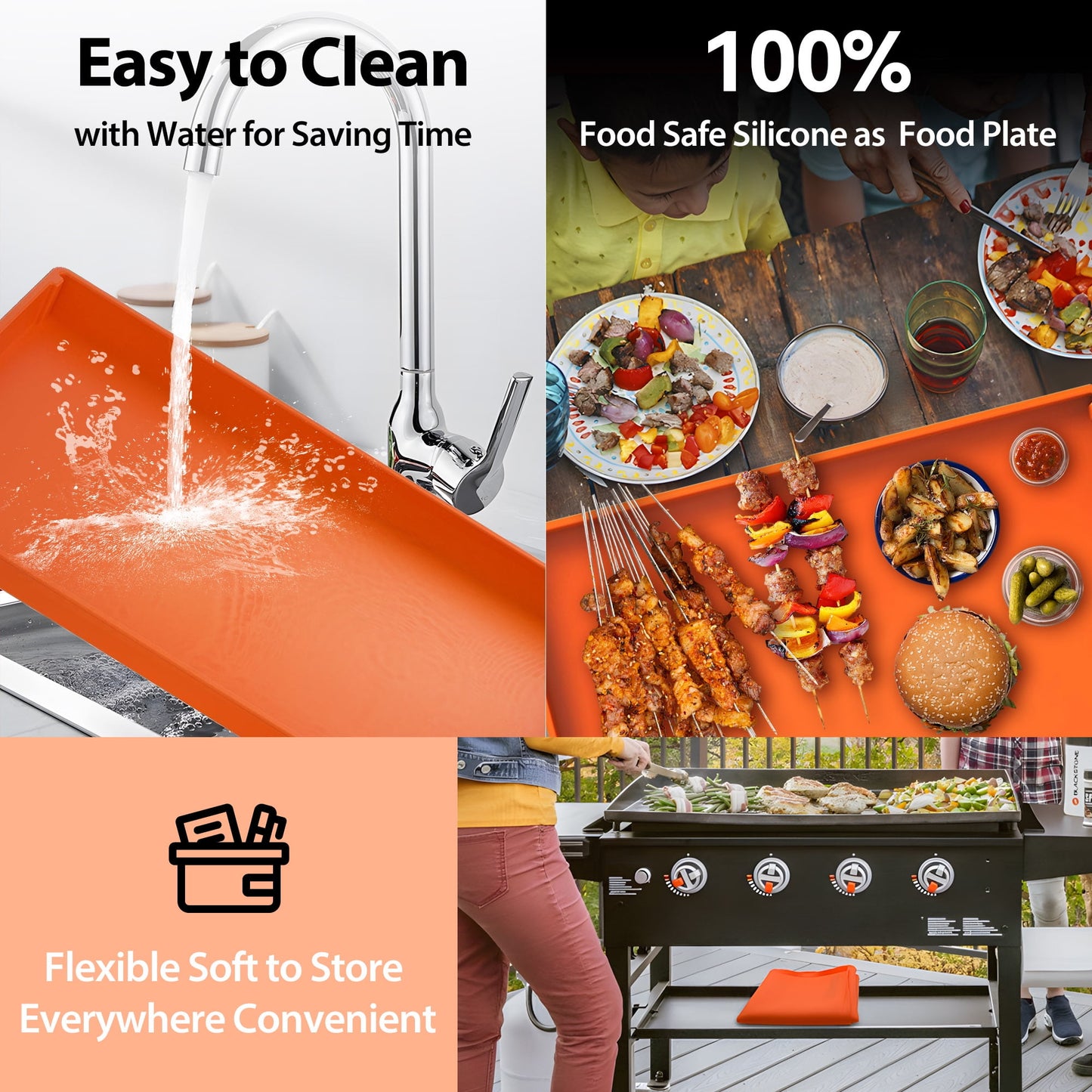 Fixdono 36" Silicone Griddle Mat for Blackstone, Full-Edge Protective, Food-Grade Silicone Griddle Cover, Orange